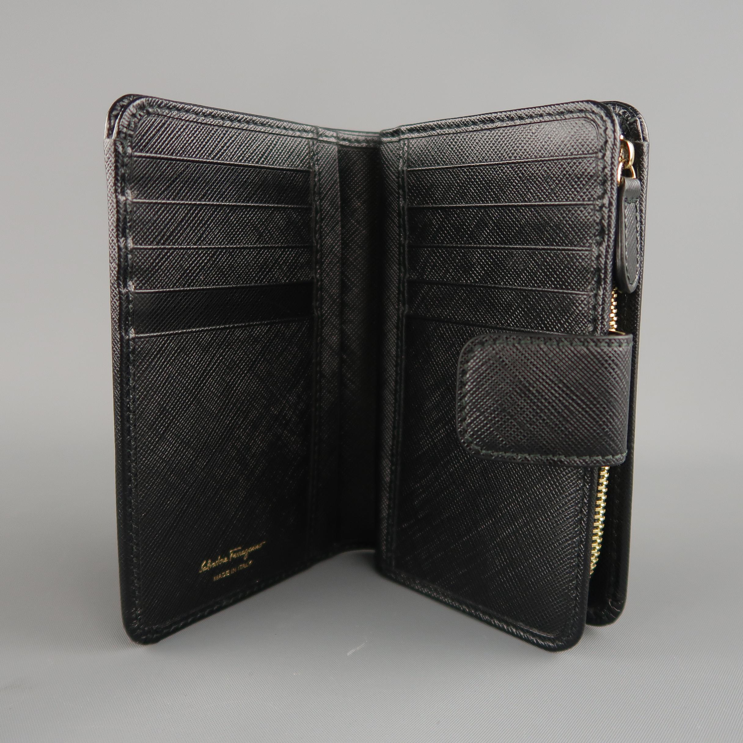 SALVATORE FERRAGAMO Black Saffiano Leather Gold Gancini Wallet 5