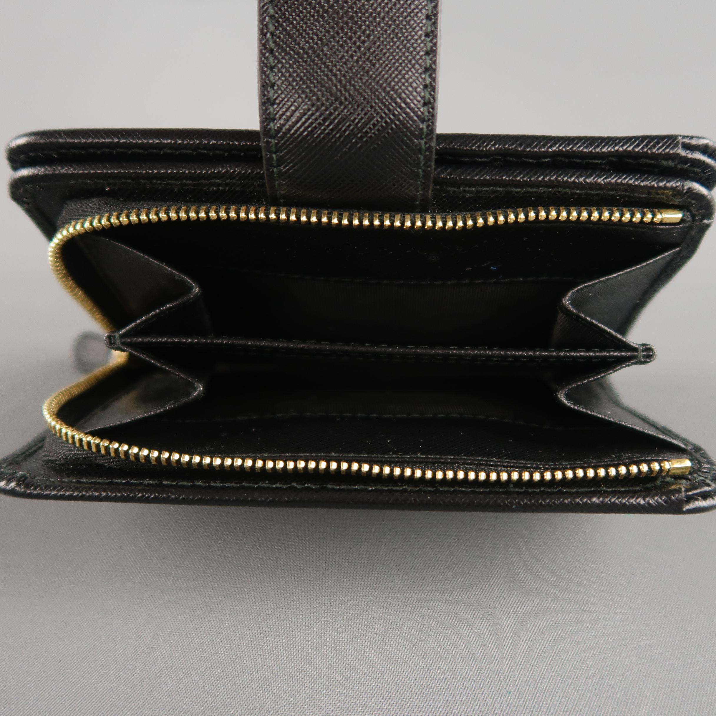 SALVATORE FERRAGAMO Black Saffiano Leather Gold Gancini Wallet 8