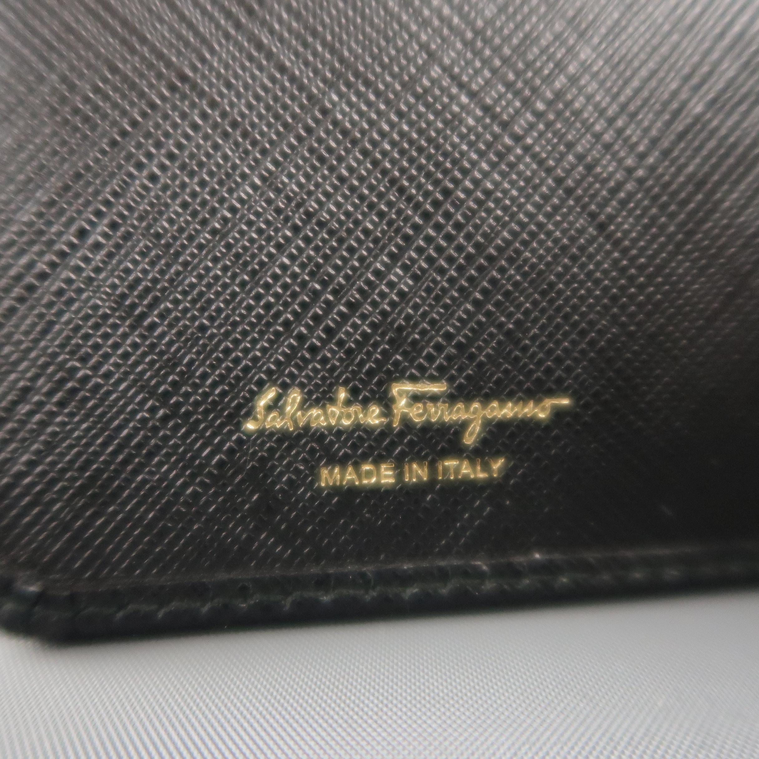 SALVATORE FERRAGAMO Black Saffiano Leather Gold Gancini Wallet 6
