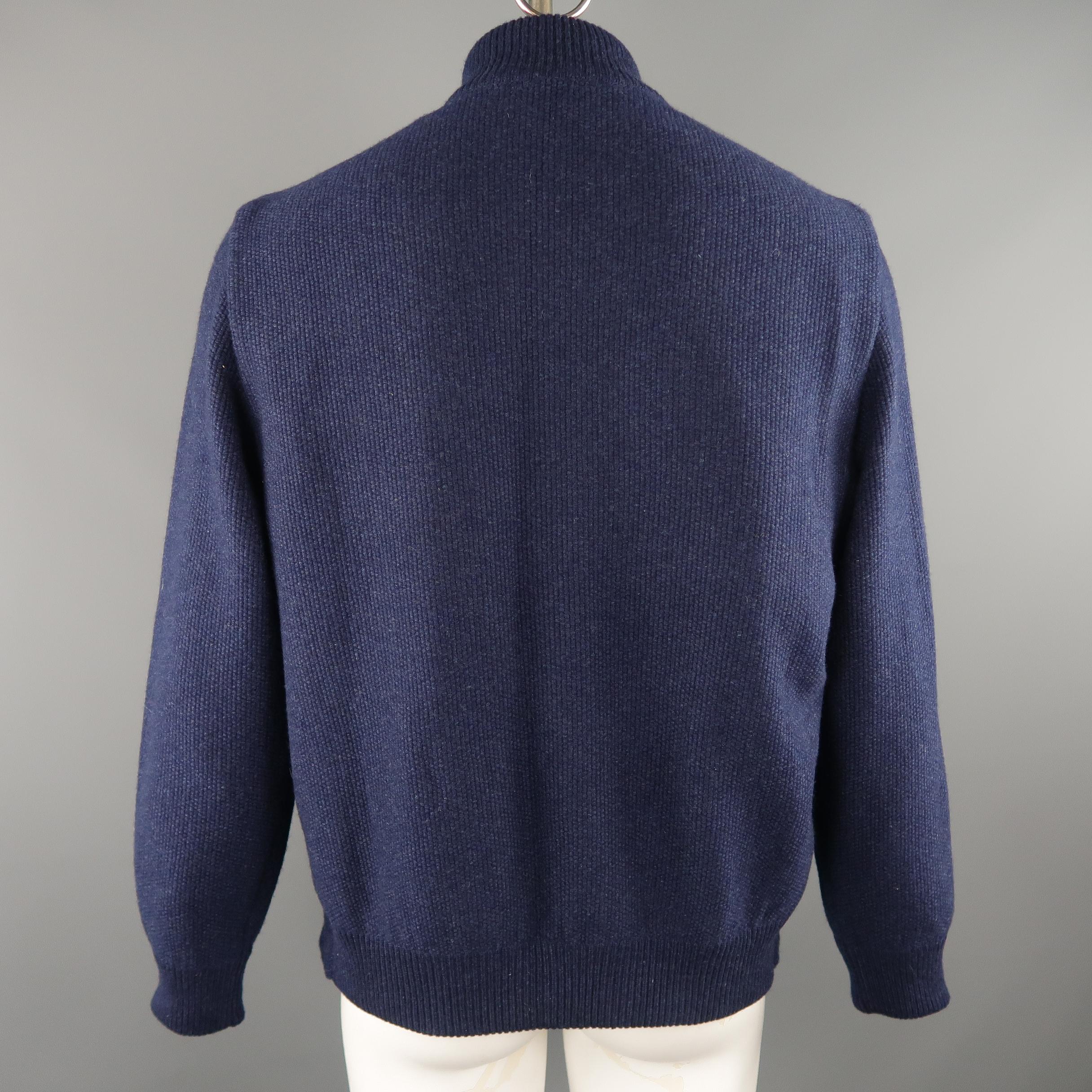 Black LORO PIANA 44 Navy Knitted Cashmere Zip Up Cardigan Sweater Jacket