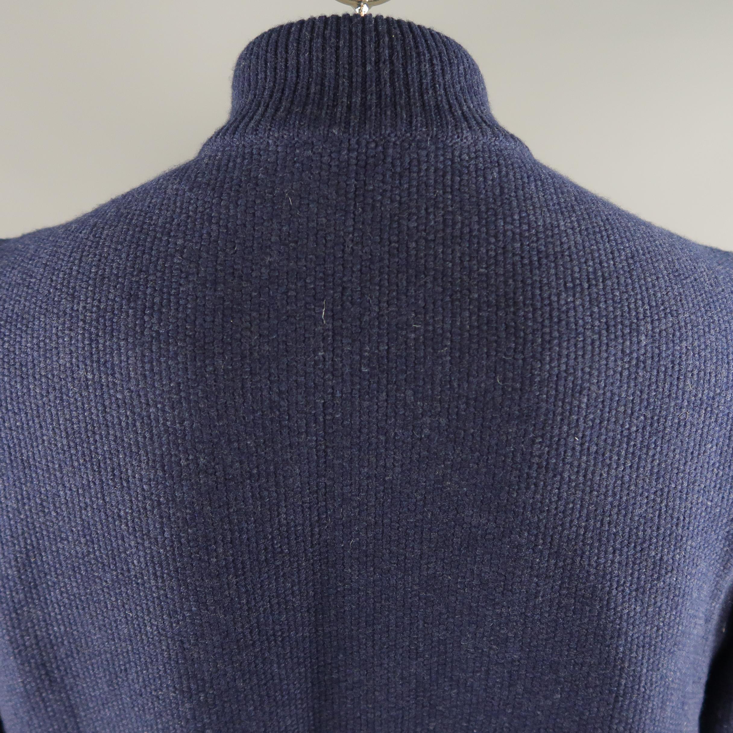 LORO PIANA 44 Navy Knitted Cashmere Zip Up Cardigan Sweater Jacket In New Condition In San Francisco, CA