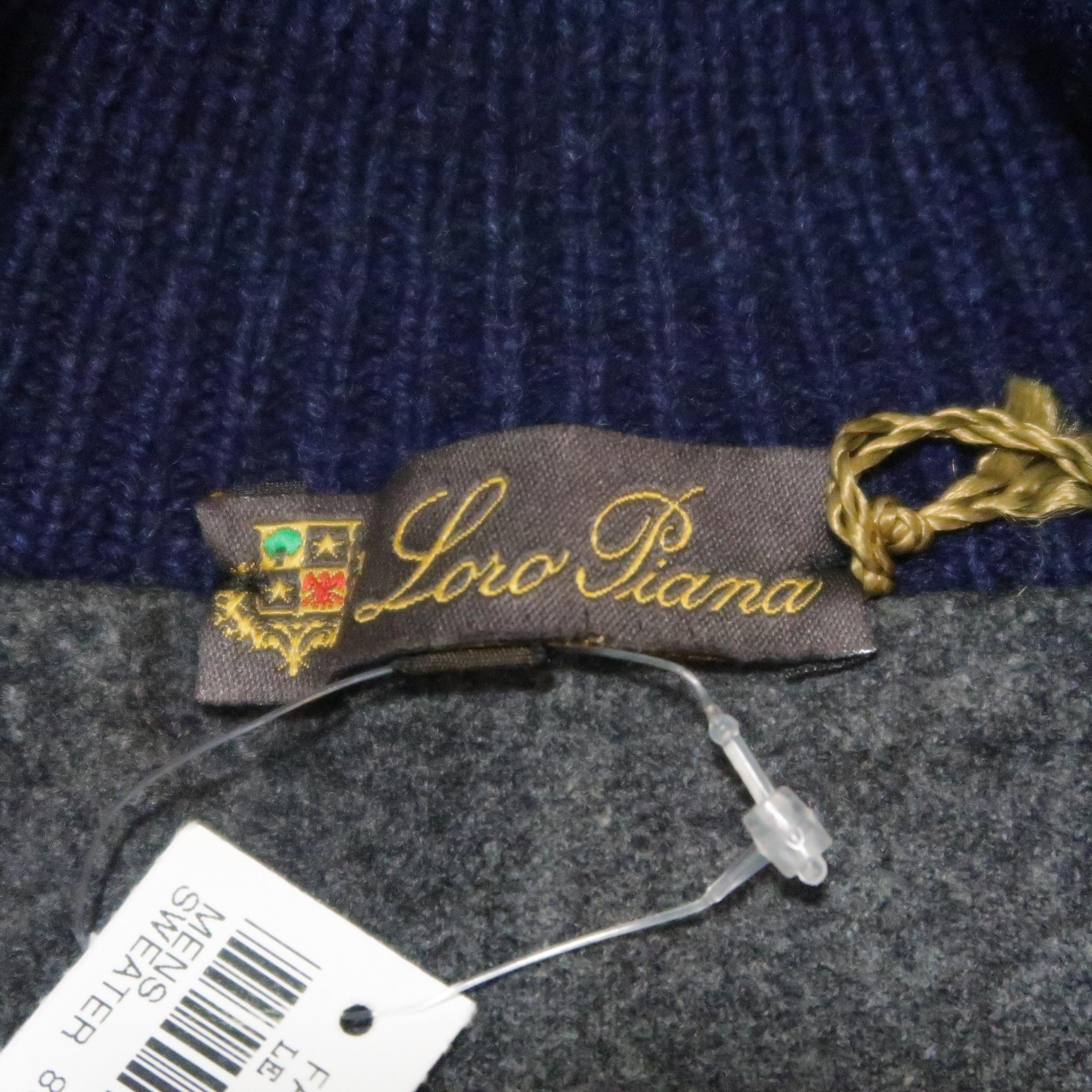 LORO PIANA 44 Navy Knitted Cashmere Zip Up Cardigan Sweater Jacket 4
