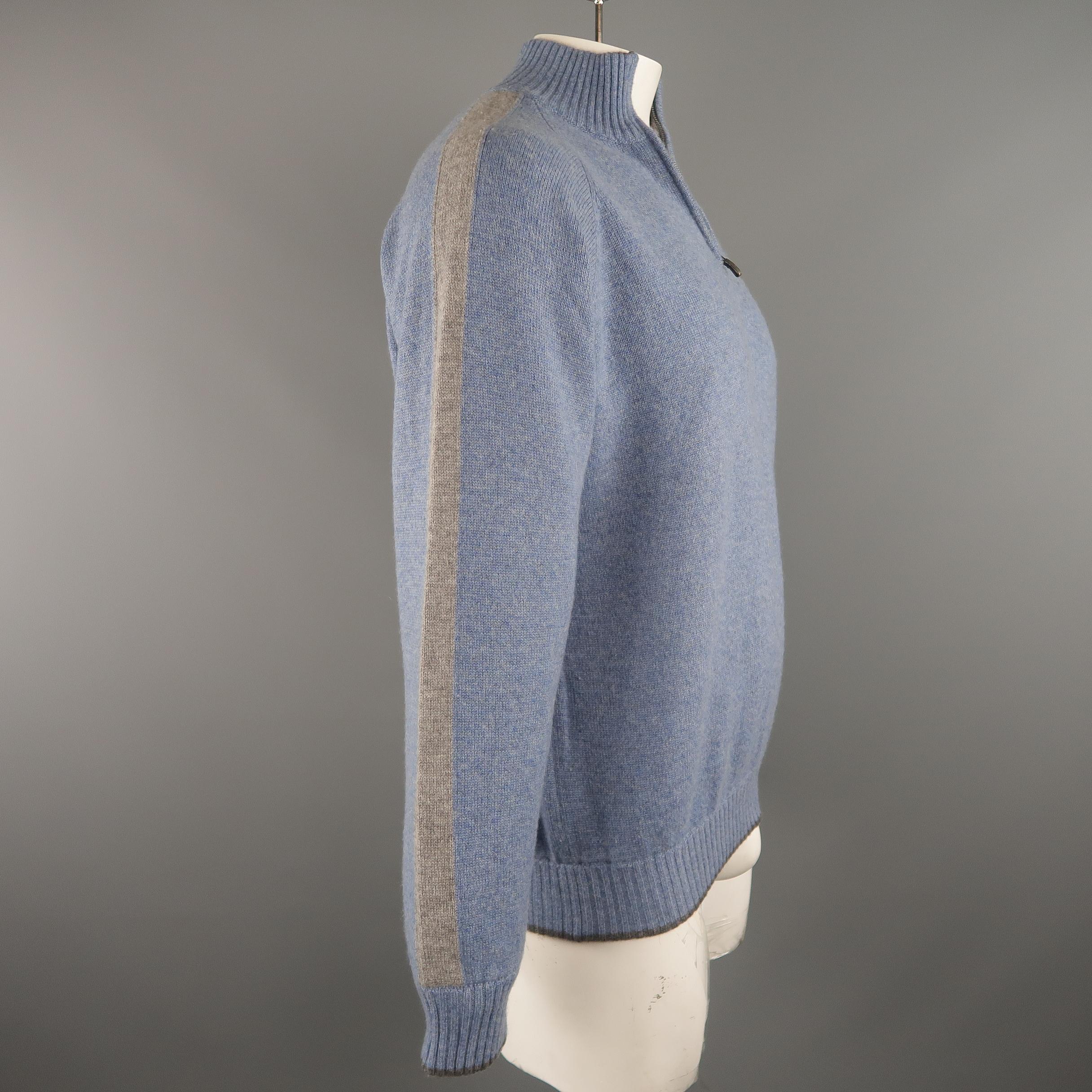 ERMENEGILDO ZEGNA Size 42 Blue & Grey Knitted Cashmere Half Zip Sweater 1
