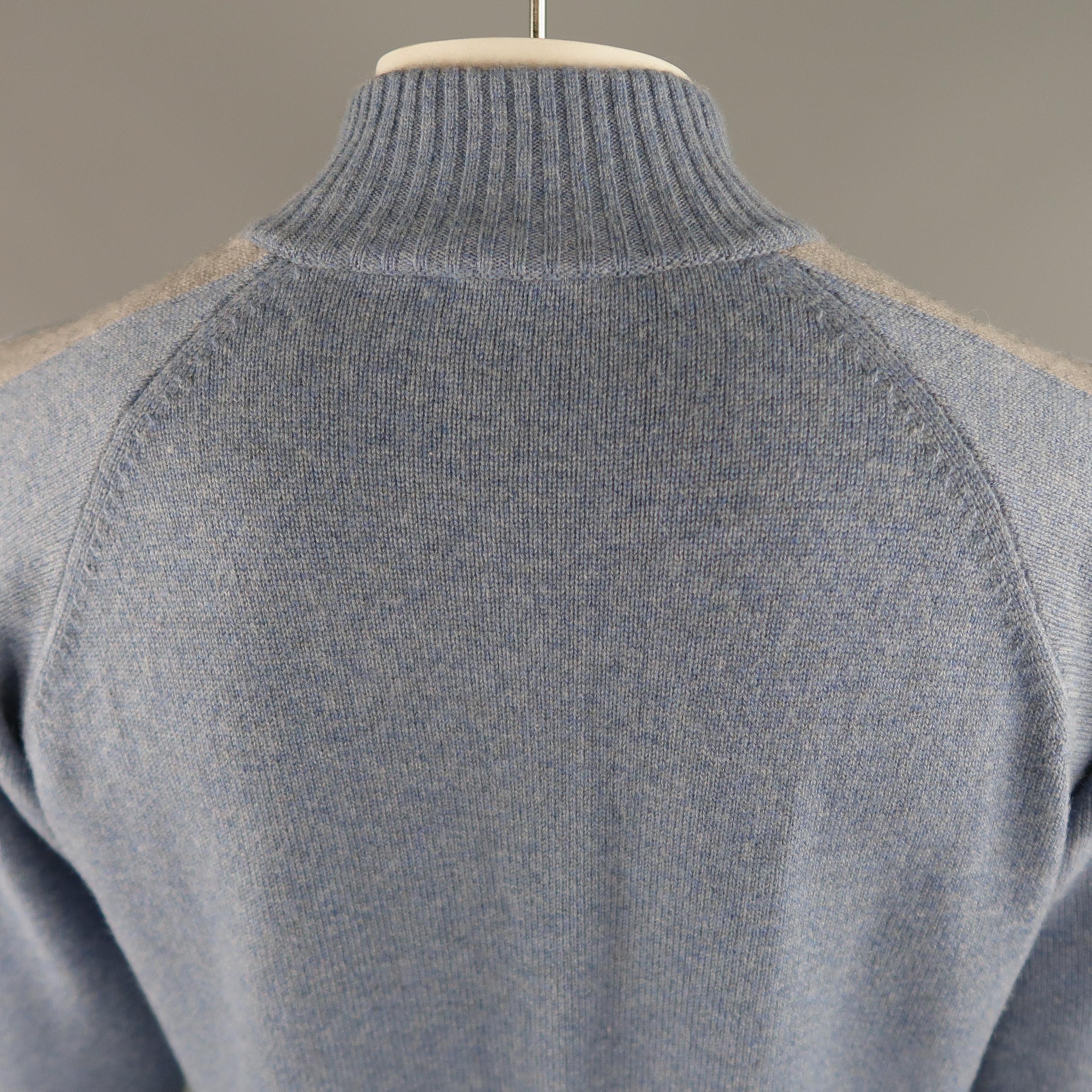 Men's ERMENEGILDO ZEGNA Size 42 Blue & Grey Knitted Cashmere Half Zip Sweater