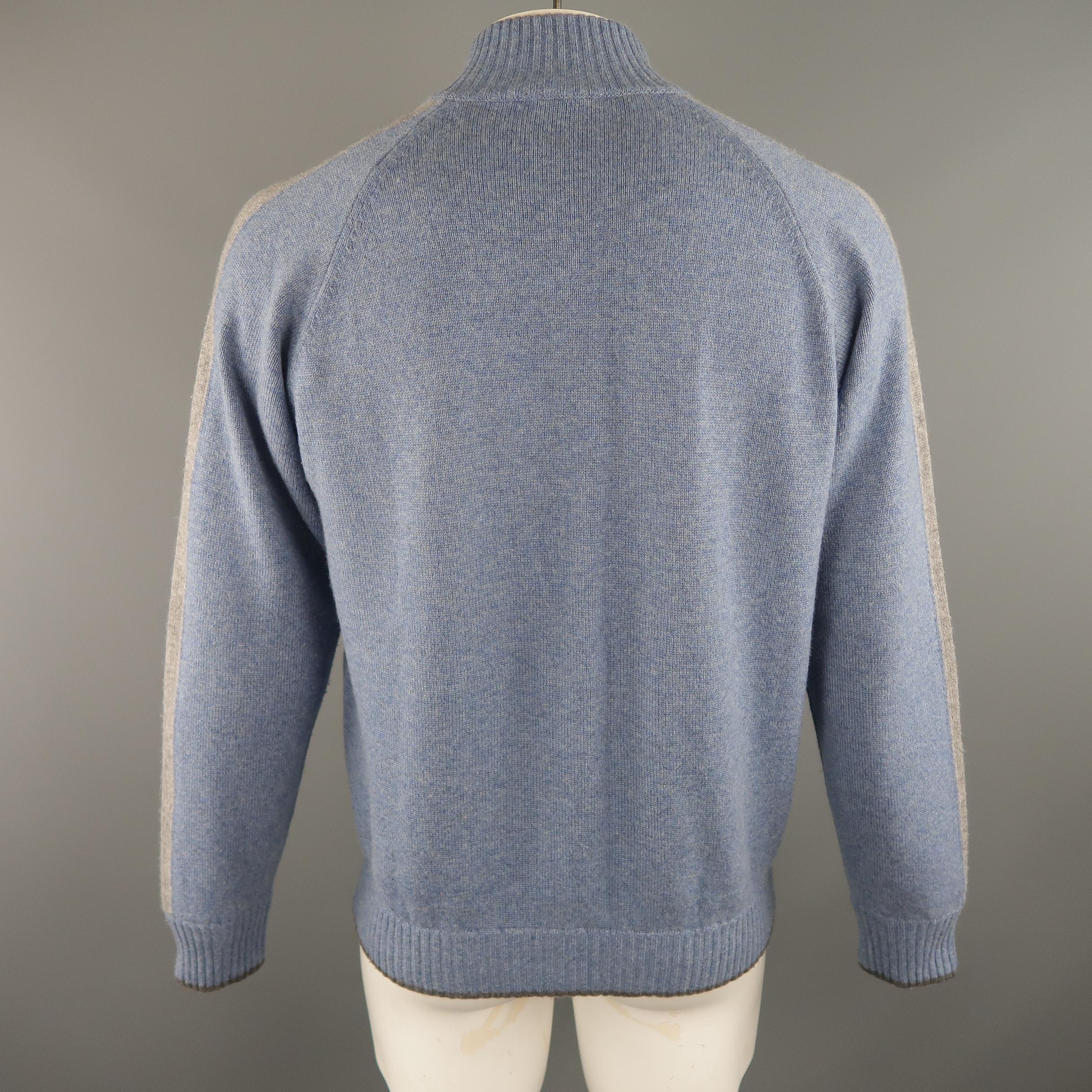 ERMENEGILDO ZEGNA Size 42 Blue & Grey Knitted Cashmere Half Zip Sweater In Excellent Condition In San Francisco, CA
