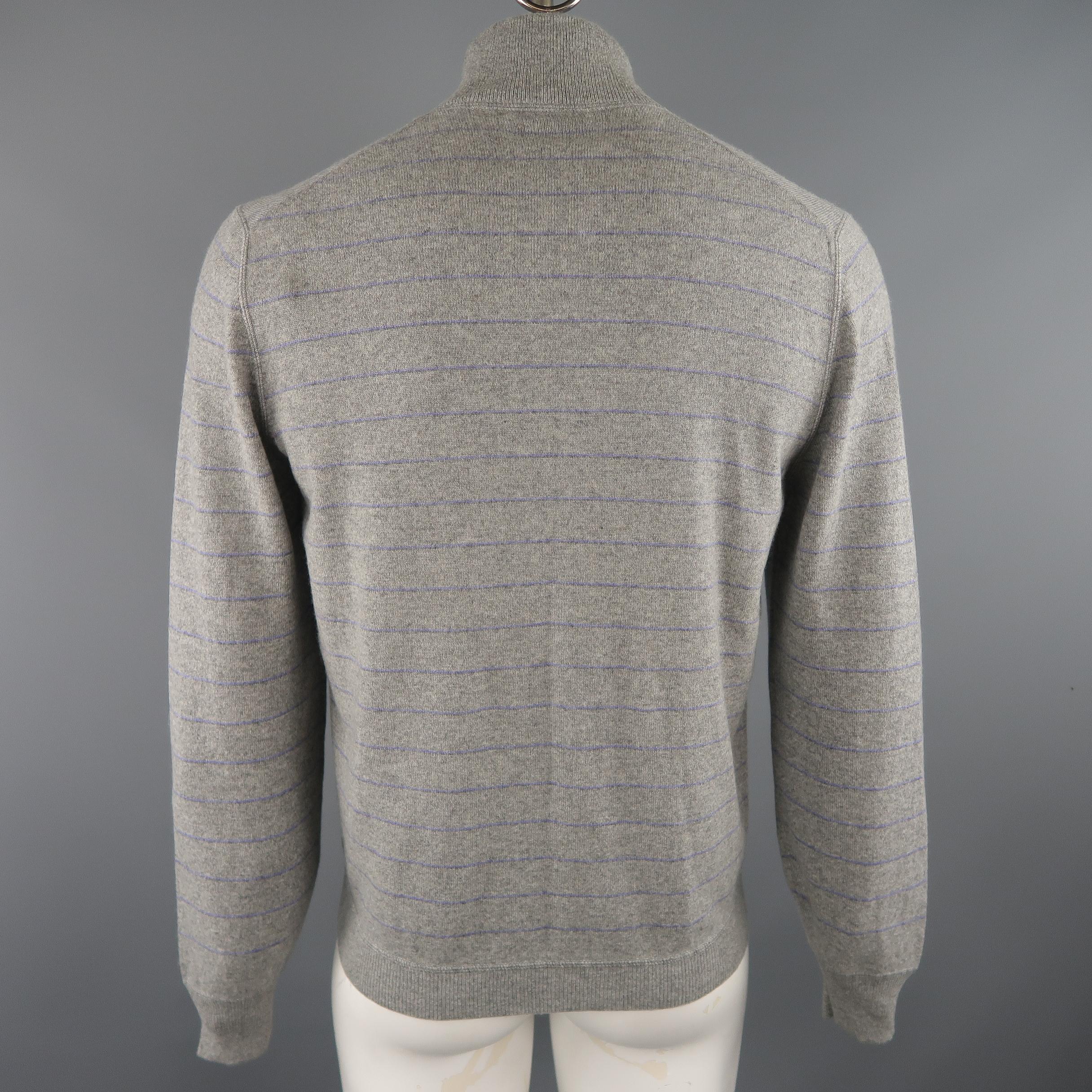 BRUNELLO CUCINELLI Size 42 Grey Striped Cashmere Buttoned Cardigan Sweater In New Condition In San Francisco, CA