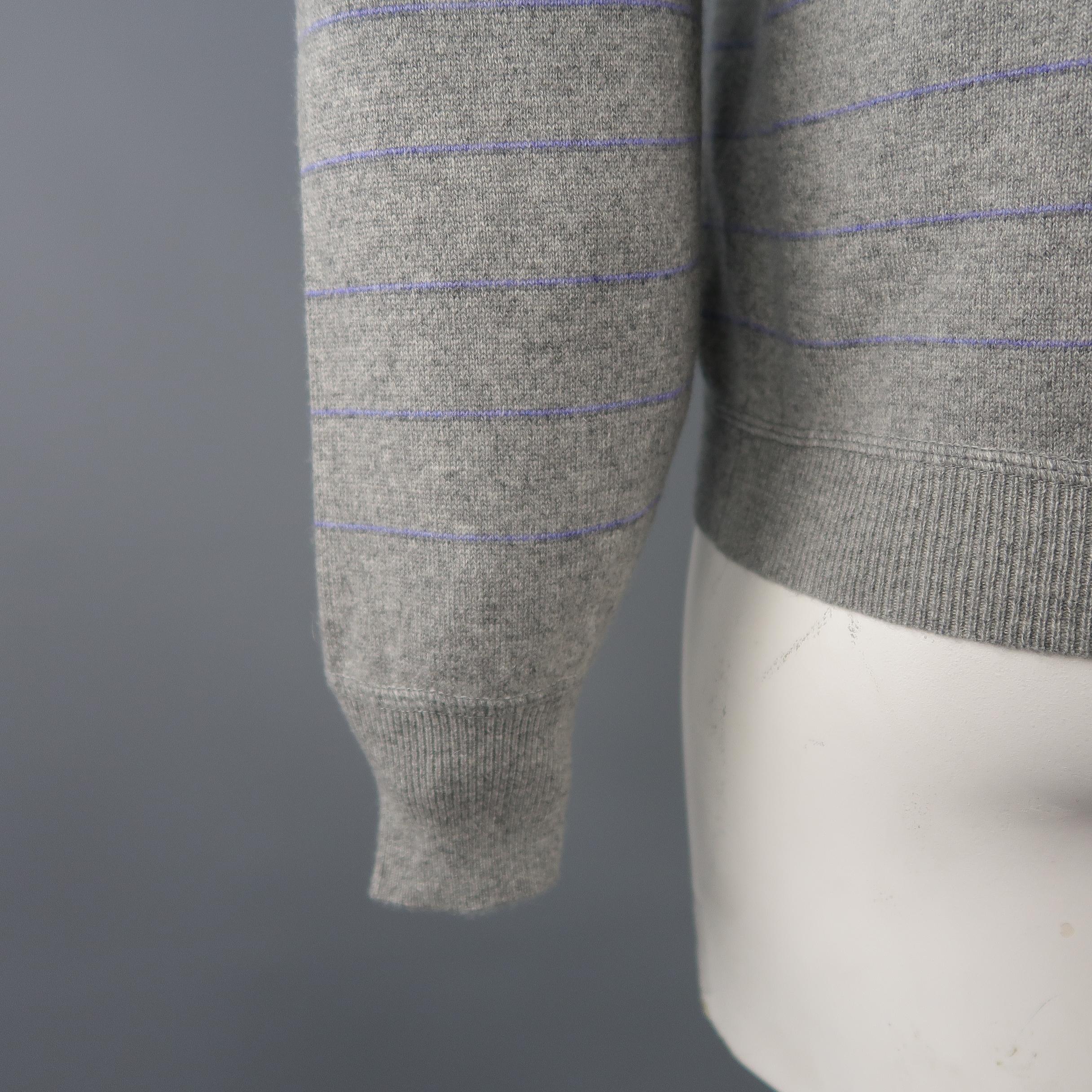 BRUNELLO CUCINELLI Size 42 Grey Striped Cashmere Buttoned Cardigan Sweater 1