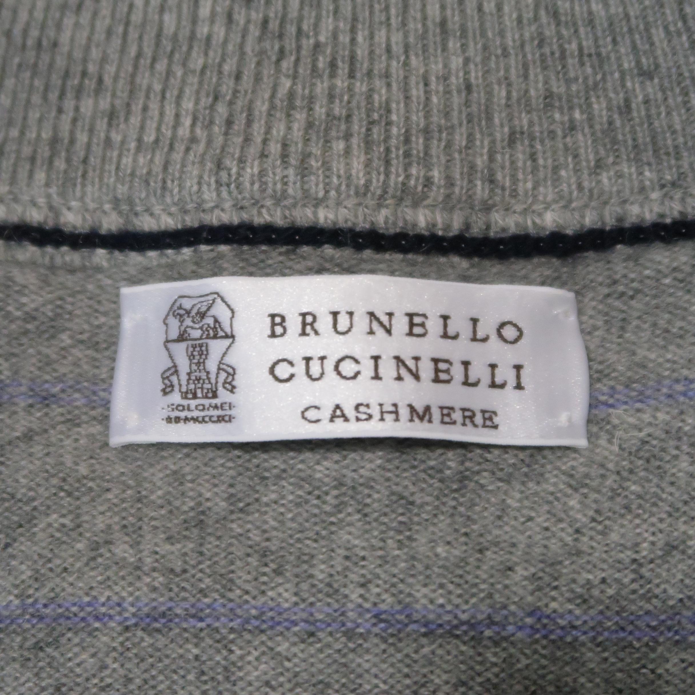 BRUNELLO CUCINELLI Size 42 Grey Striped Cashmere Buttoned Cardigan Sweater 4