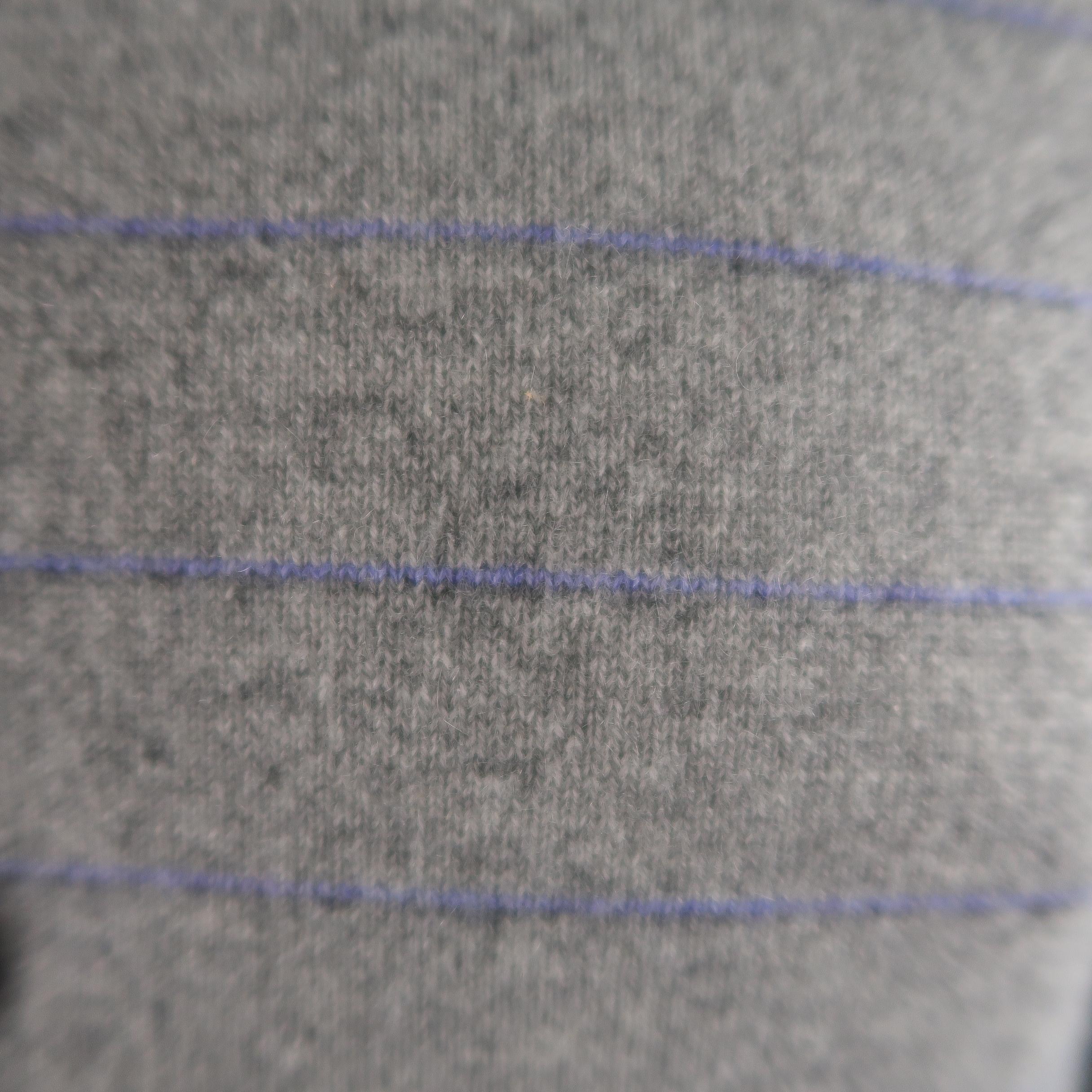 Gray BRUNELLO CUCINELLI Size 42 Grey Striped Cashmere Buttoned Cardigan Sweater