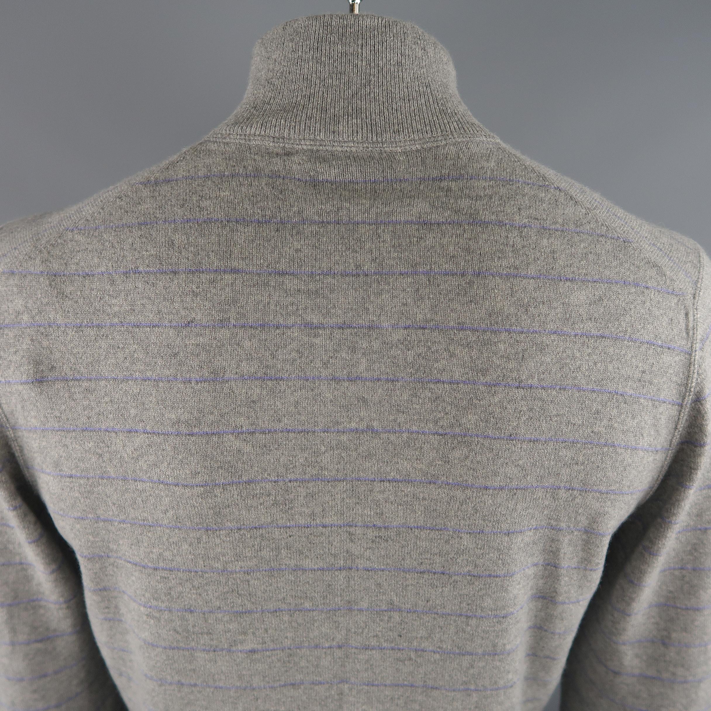 Men's BRUNELLO CUCINELLI Size 42 Grey Striped Cashmere Buttoned Cardigan Sweater