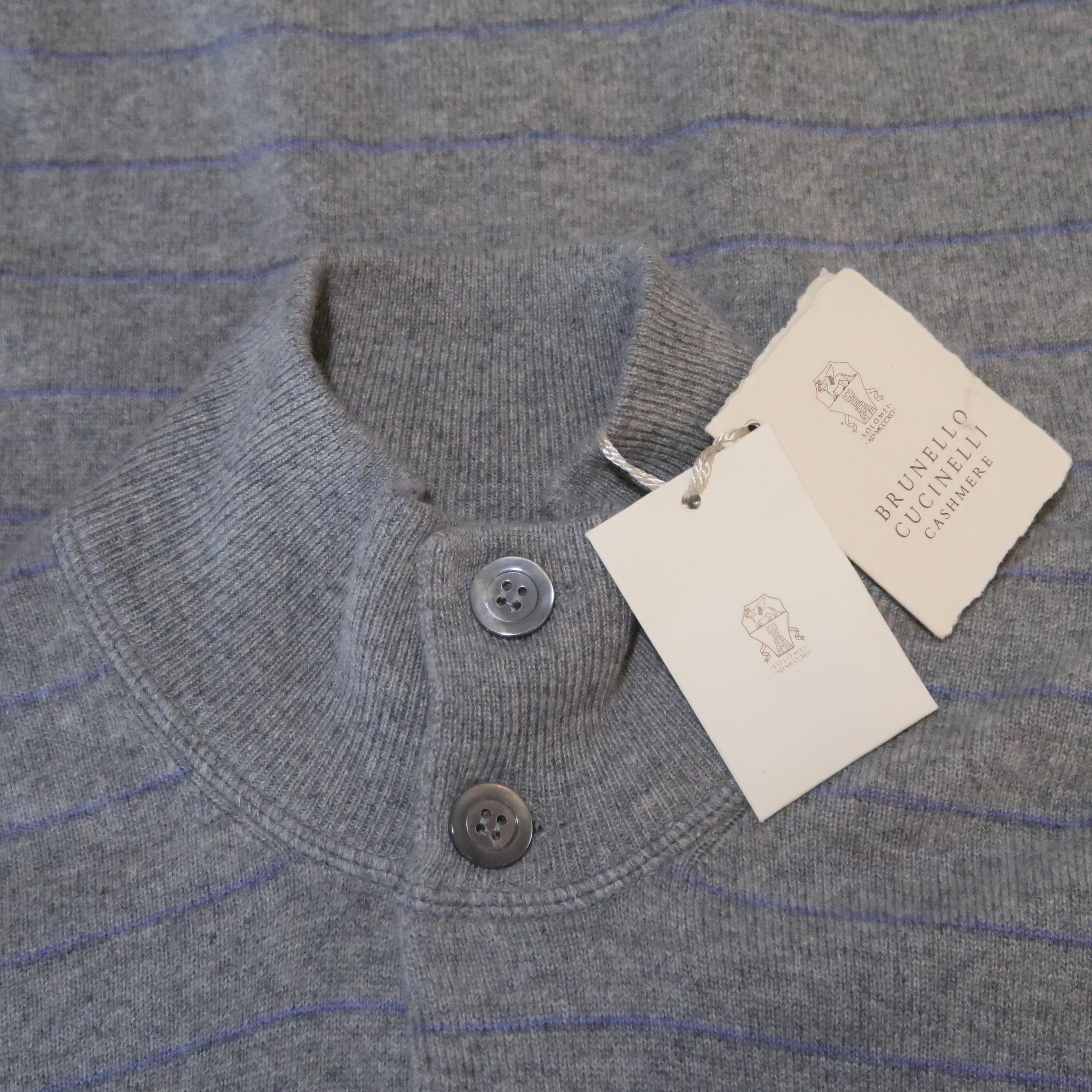BRUNELLO CUCINELLI Size 42 Grey Striped Cashmere Buttoned Cardigan Sweater 3