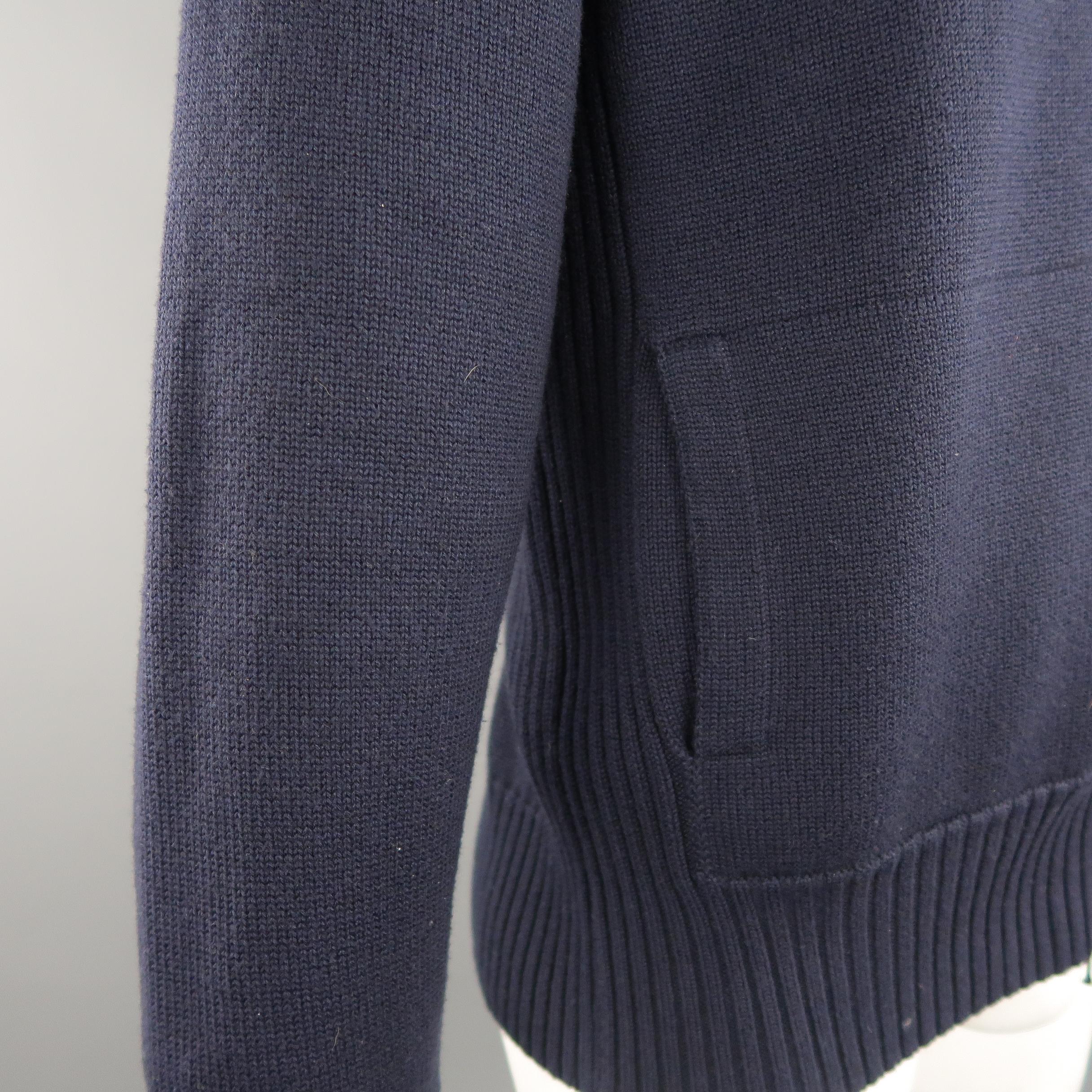 Black LORO PIANA 42 Navy Knitted Cashmere / Cotton Zip Up Sweater Cardigan Jacket