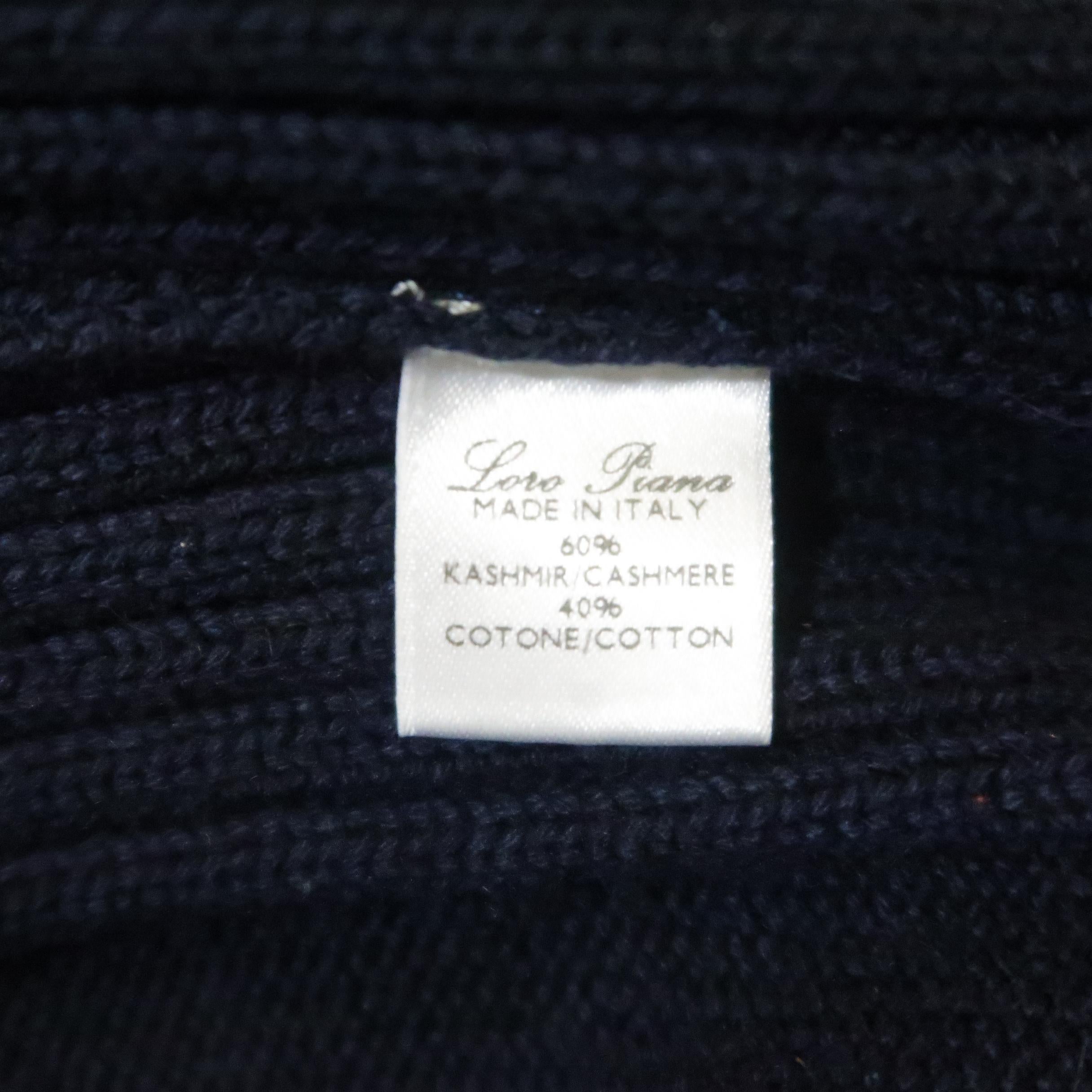 LORO PIANA 42 Navy Knitted Cashmere / Cotton Zip Up Sweater Cardigan Jacket 2