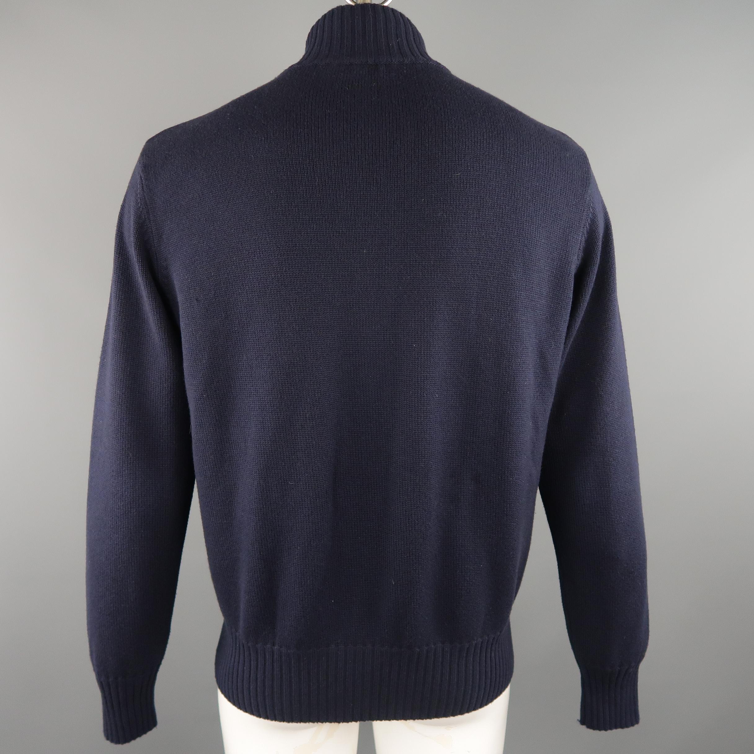 LORO PIANA 42 Navy Knitted Cashmere / Cotton Zip Up Sweater Cardigan Jacket In Excellent Condition In San Francisco, CA