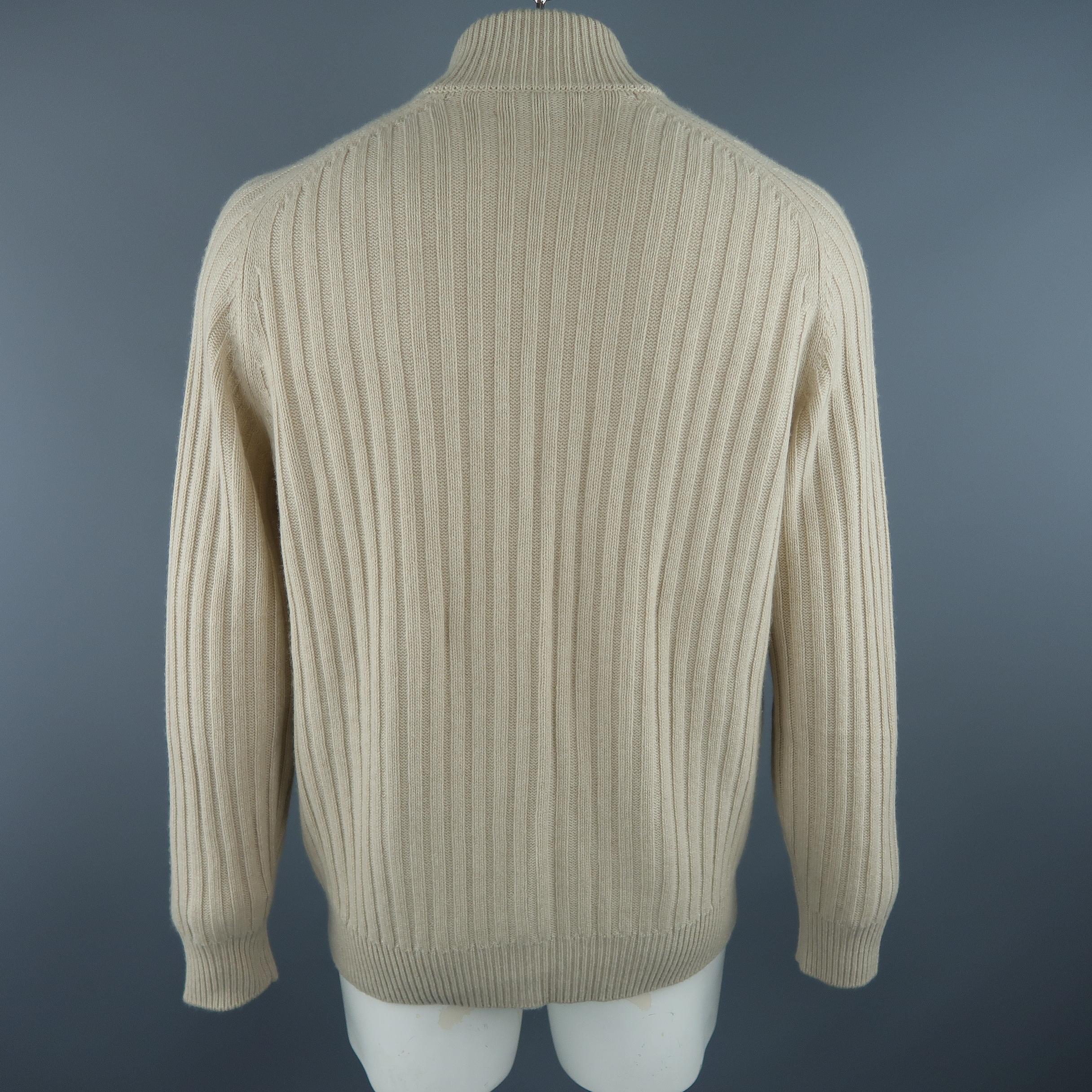 BRUNELLO CUCINELLI Size 44 Beige Knitted Cashmere Zip Up Cardigan Sweater 1