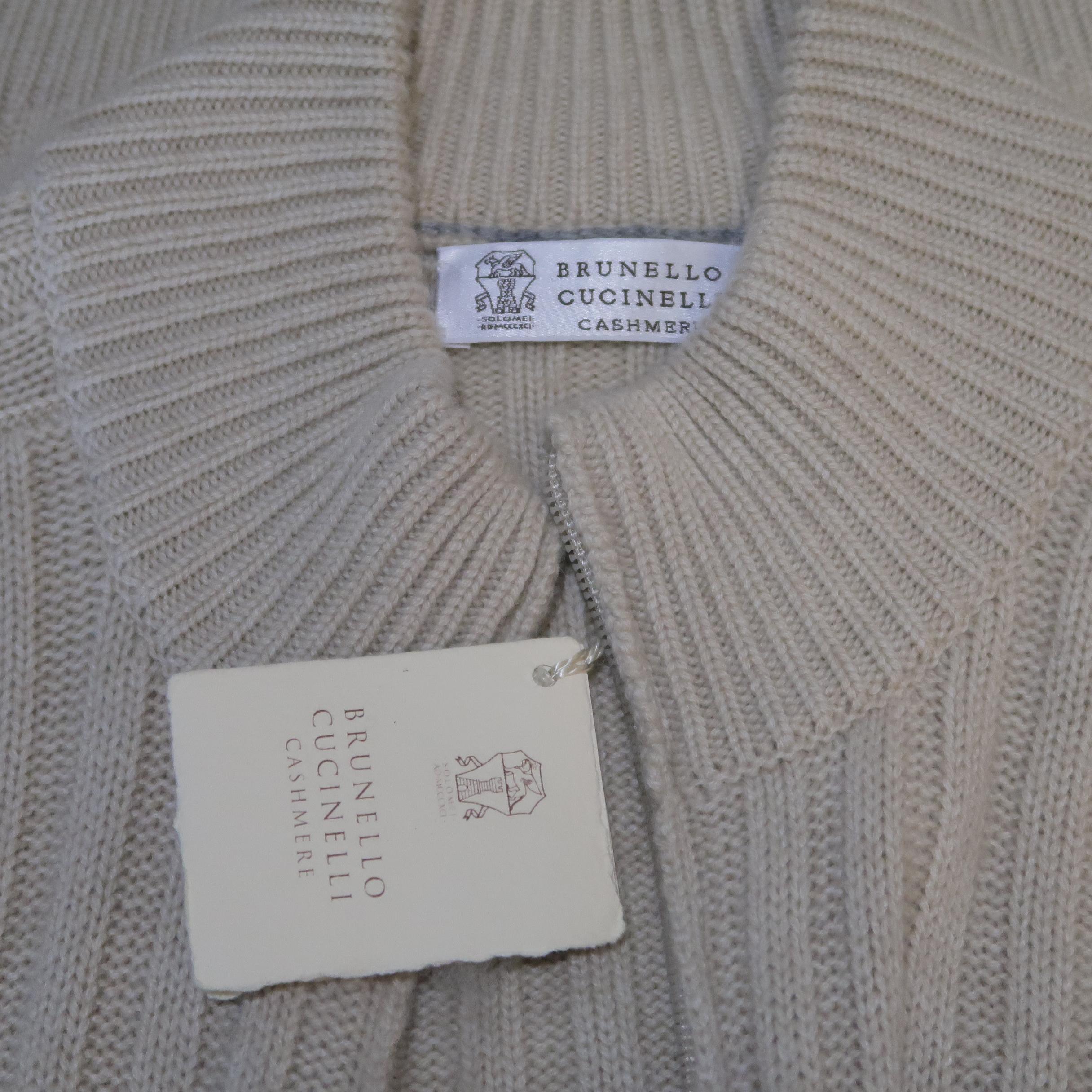 BRUNELLO CUCINELLI Size 44 Beige Knitted Cashmere Zip Up Cardigan Sweater 5