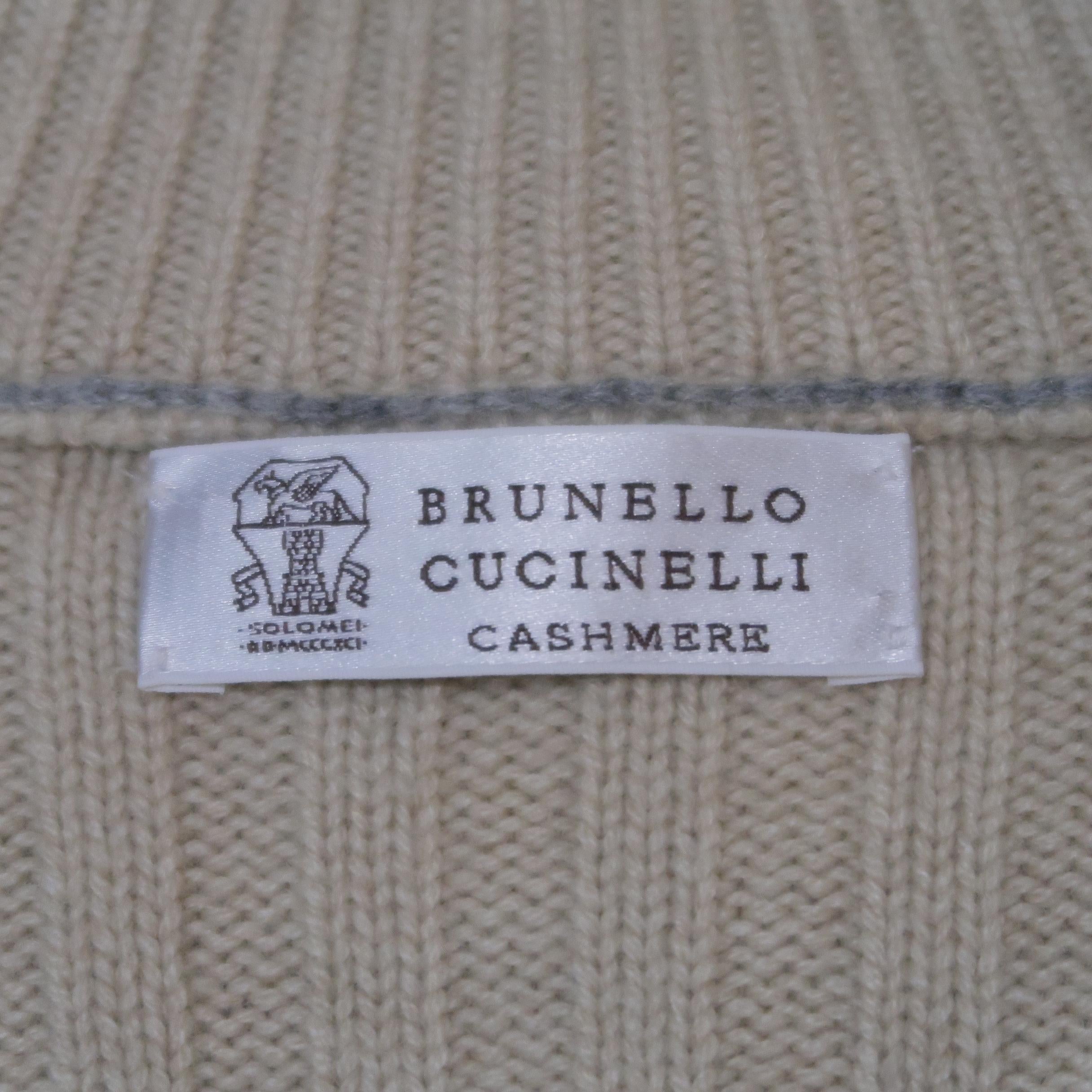 BRUNELLO CUCINELLI Size 44 Beige Knitted Cashmere Zip Up Cardigan Sweater 6