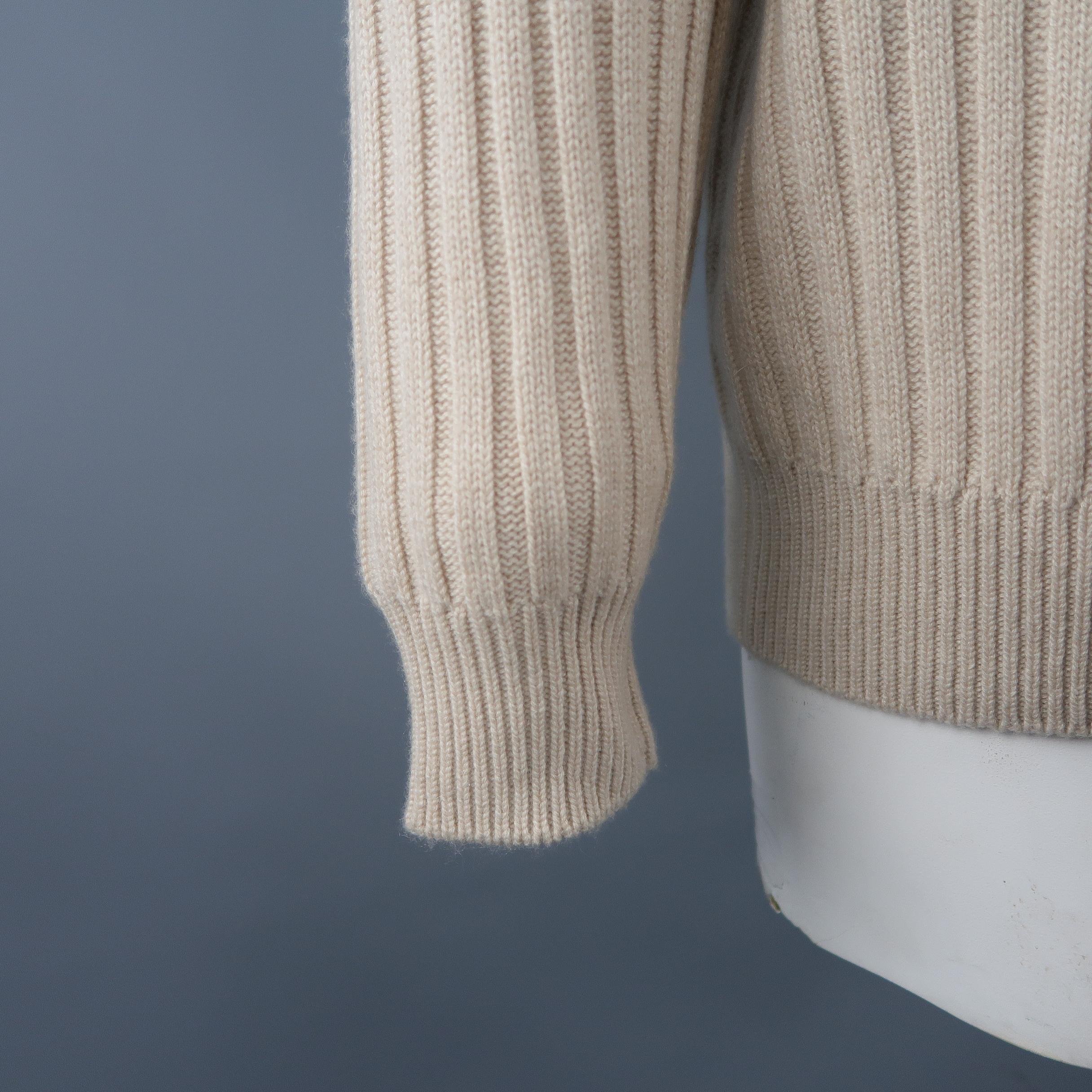 BRUNELLO CUCINELLI Size 44 Beige Knitted Cashmere Zip Up Cardigan Sweater 3