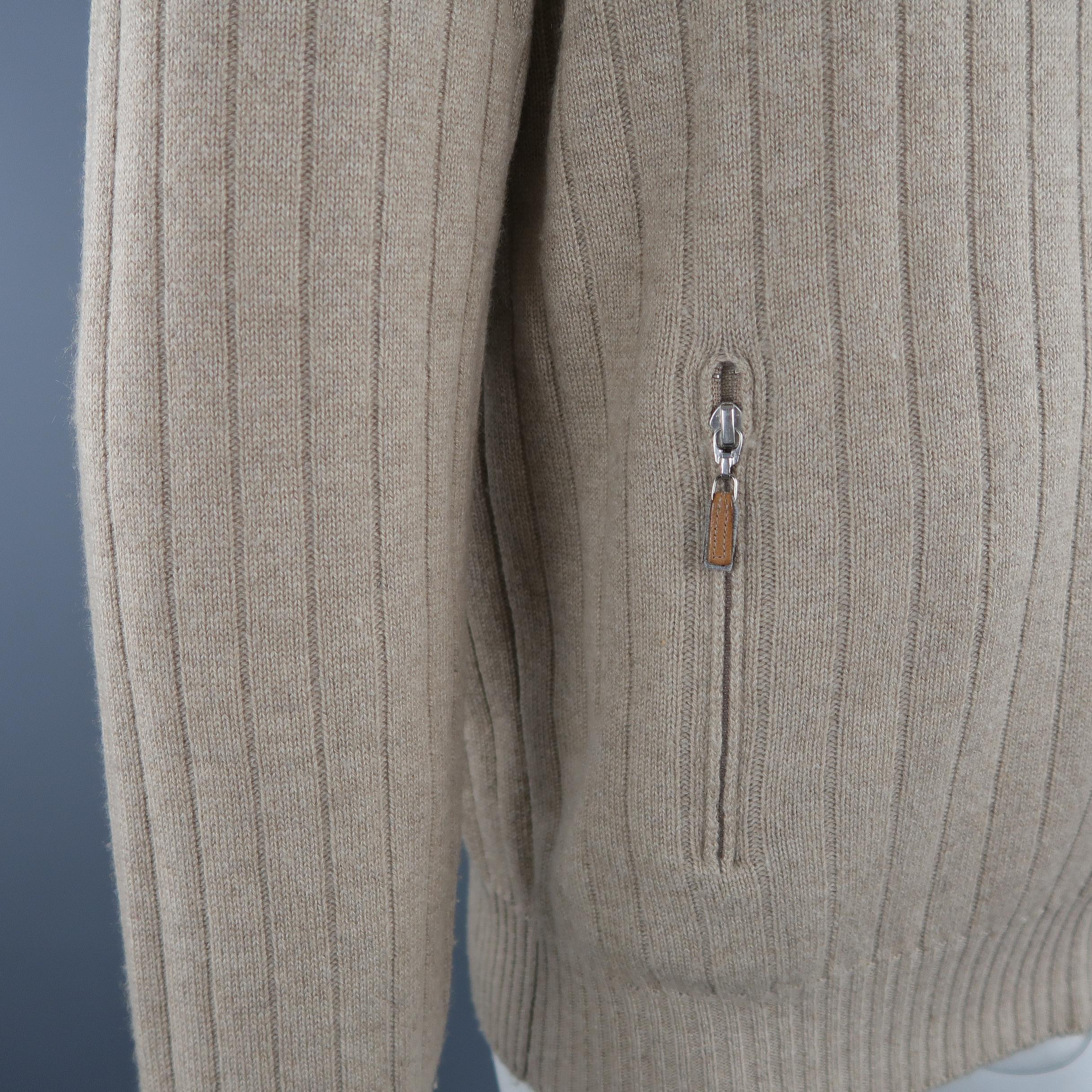 Brown BRUNELLO CUCINELLI Size 42 Khaki Cashmere Zip Up Cardigan Sweater