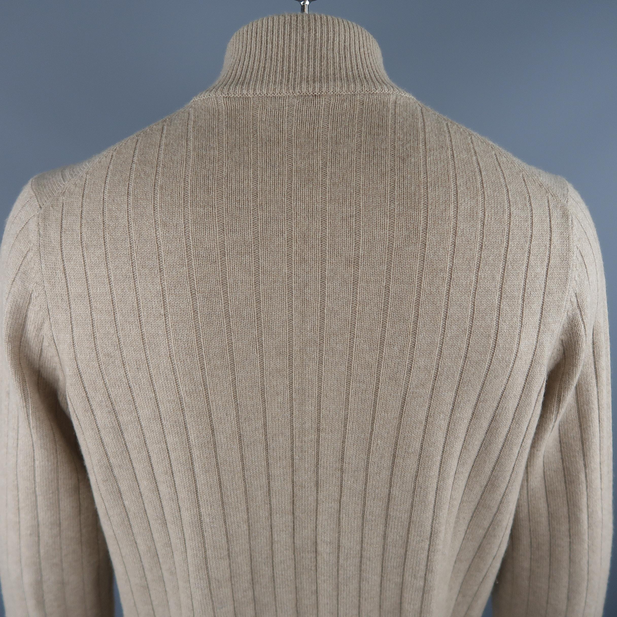 Men's BRUNELLO CUCINELLI Size 42 Khaki Cashmere Zip Up Cardigan Sweater