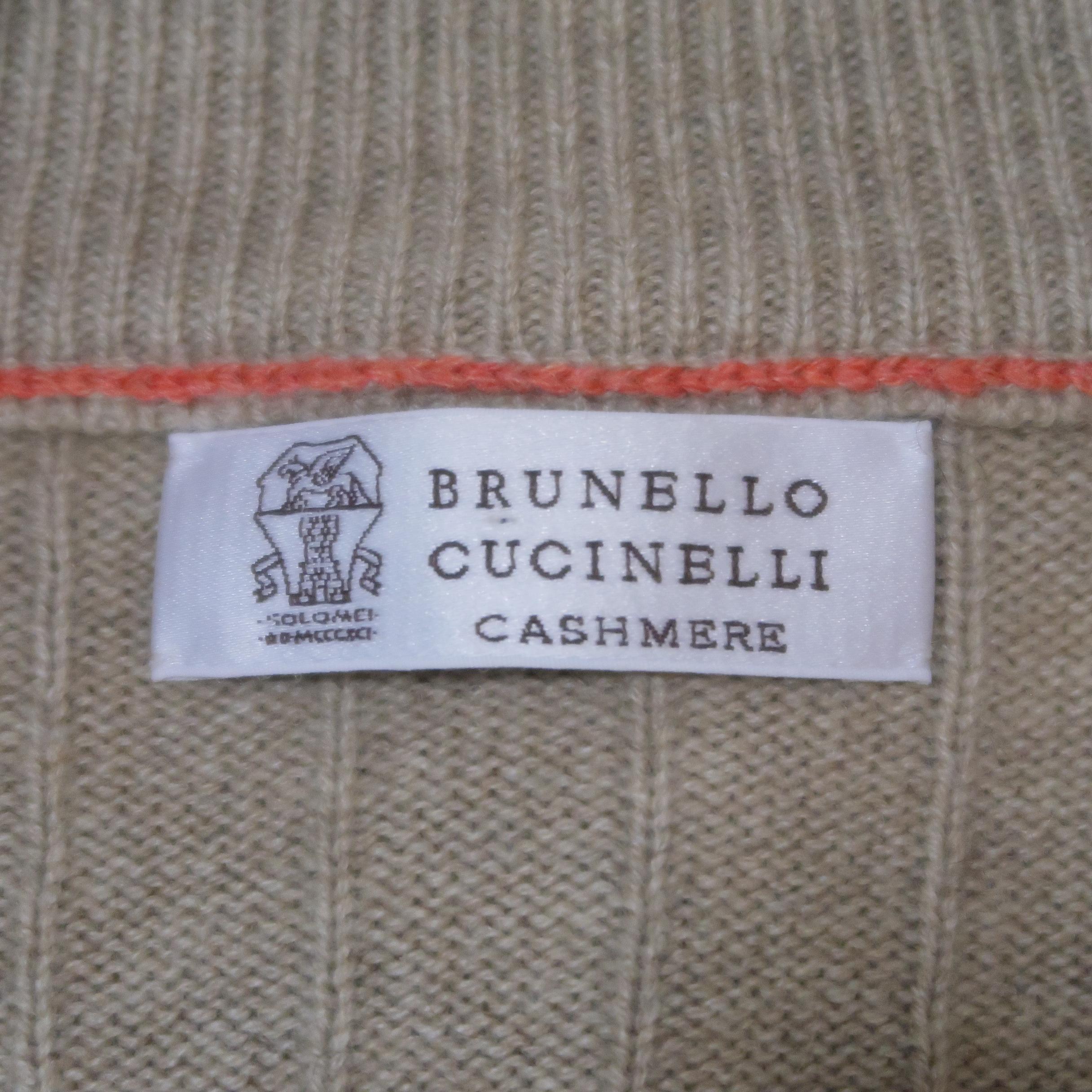 BRUNELLO CUCINELLI Size 42 Khaki Cashmere Zip Up Cardigan Sweater 3