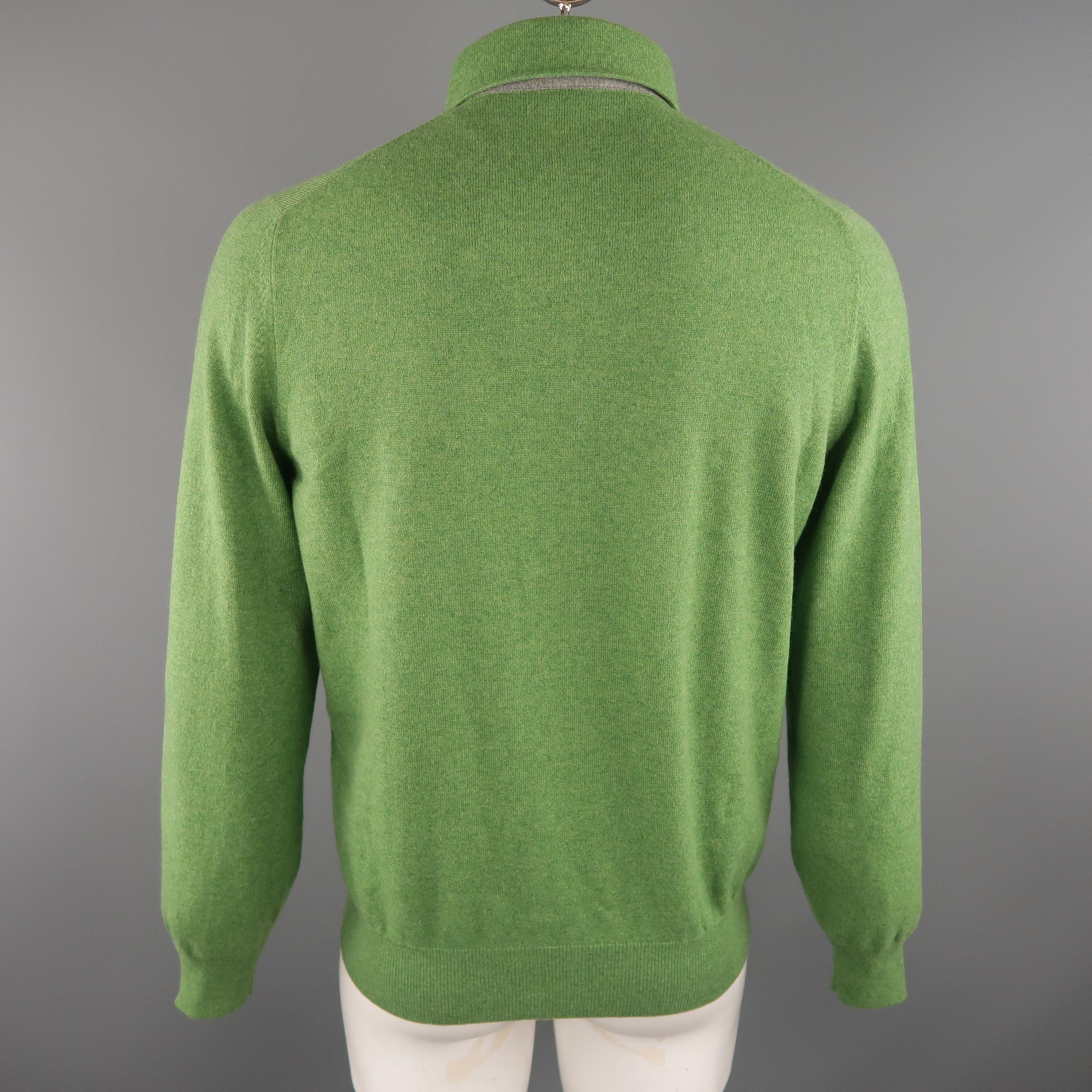 BRUNELLO CUCINELLI Size 42 Green Knitted Cashmere Button Down Pullover Sweater In New Condition In San Francisco, CA
