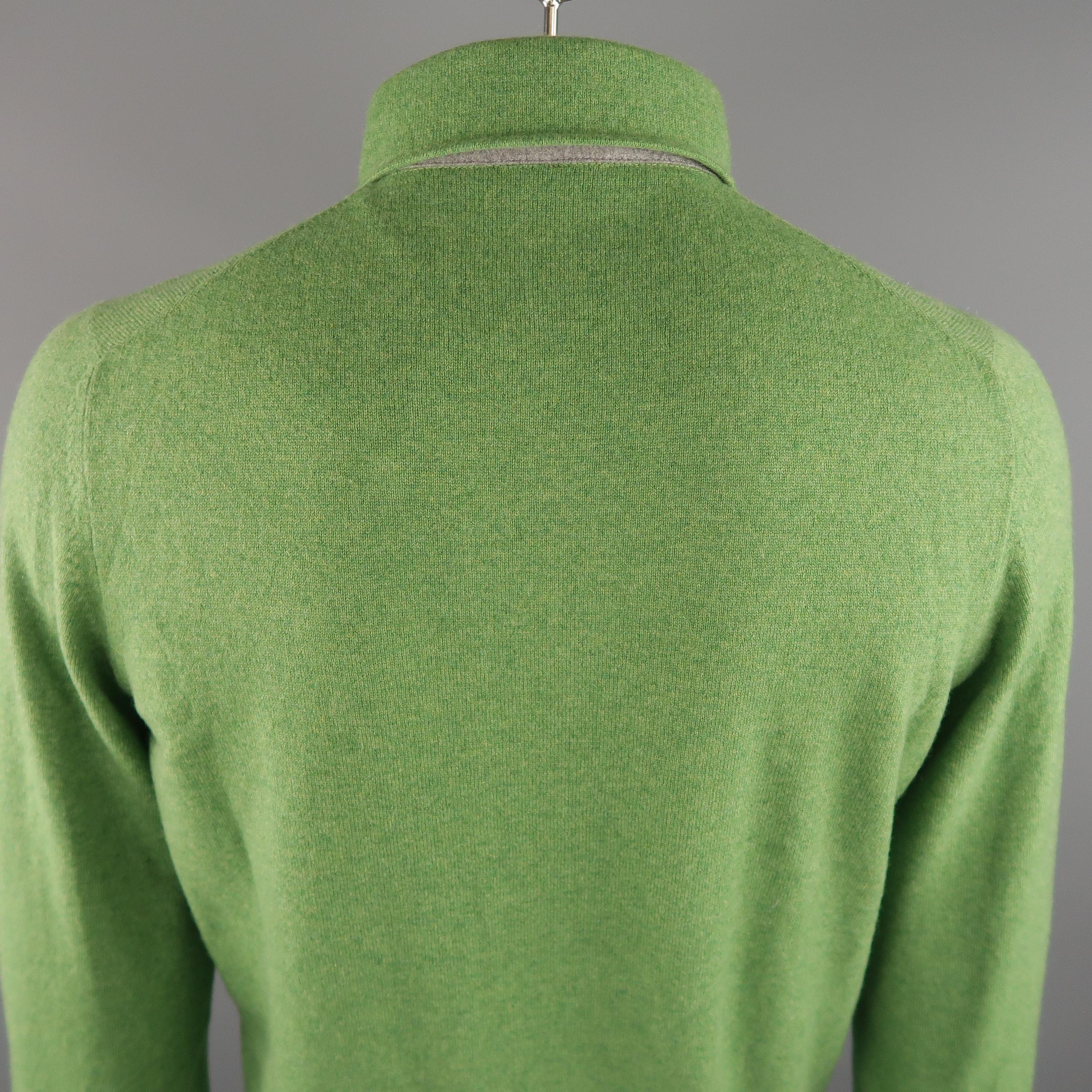 Men's BRUNELLO CUCINELLI Size 42 Green Knitted Cashmere Button Down Pullover Sweater