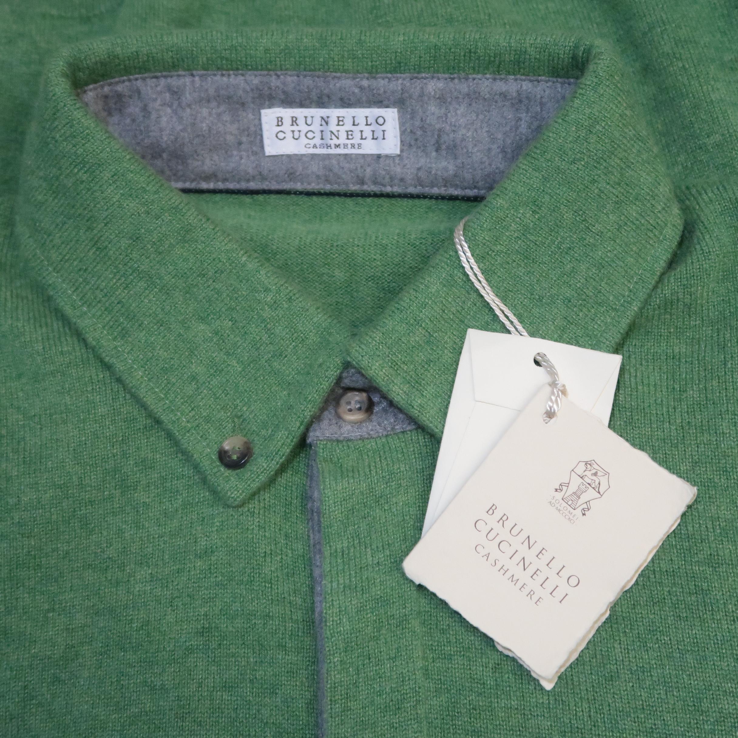 BRUNELLO CUCINELLI Size 42 Green Knitted Cashmere Button Down Pullover Sweater 3