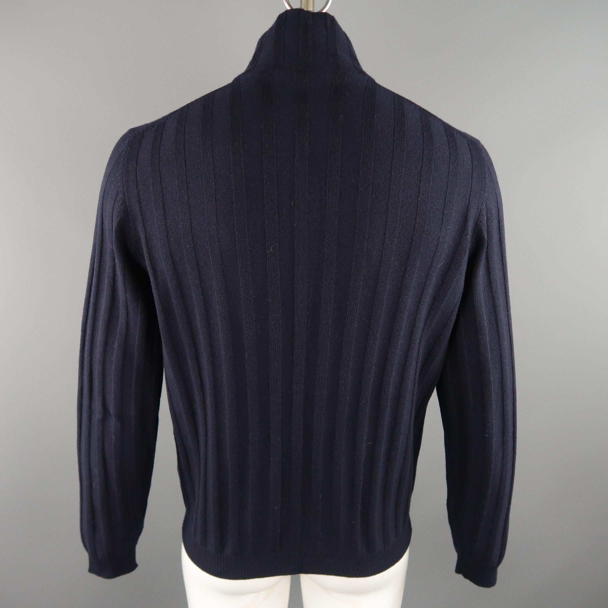 Black BRUNELLO CUCINELLI Size 44 Navy Knitted Cashmere Zip Up Cardigan Sweater