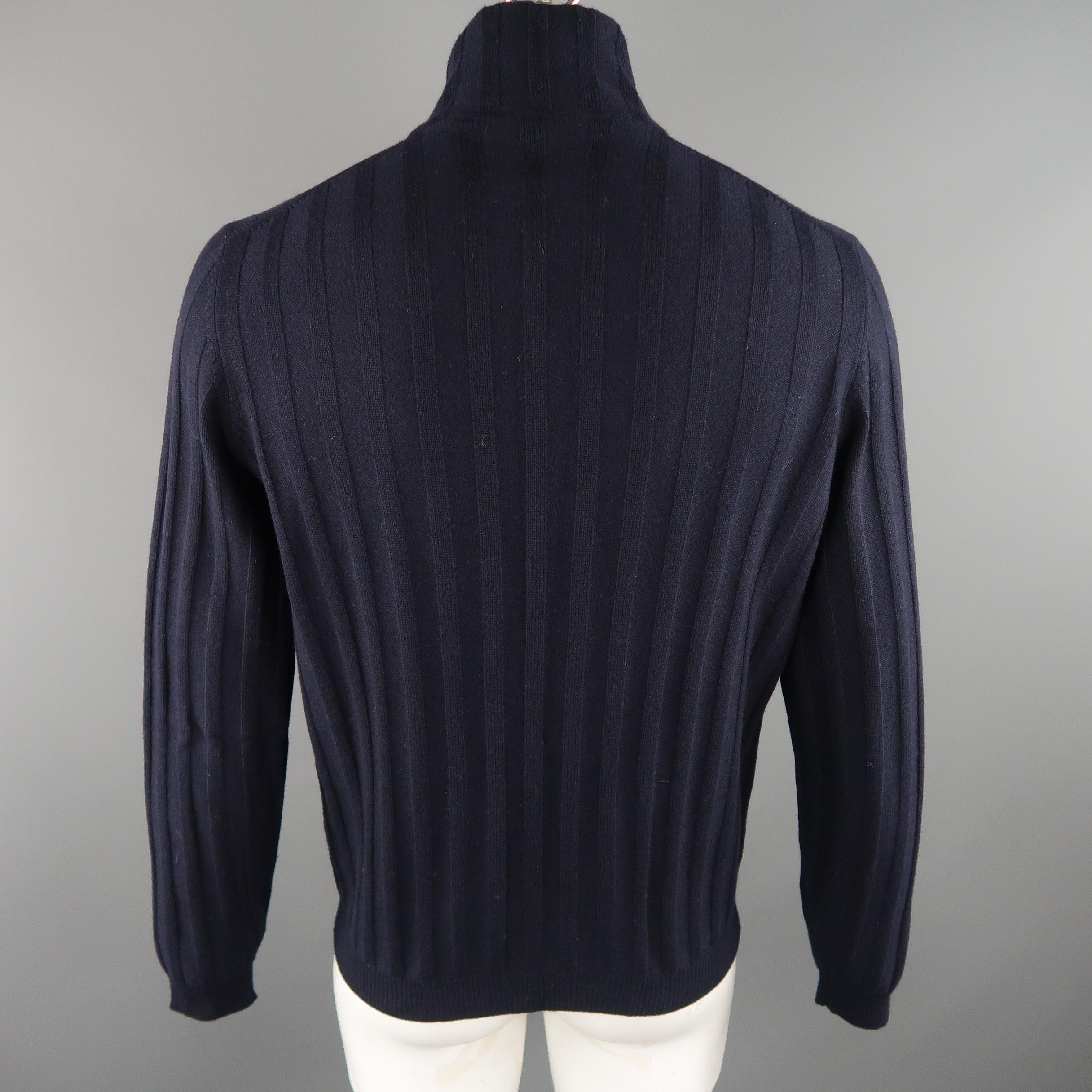 BRUNELLO CUCINELLI Size 44 Navy Knitted Cashmere Zip Up Cardigan Sweater In Excellent Condition In San Francisco, CA