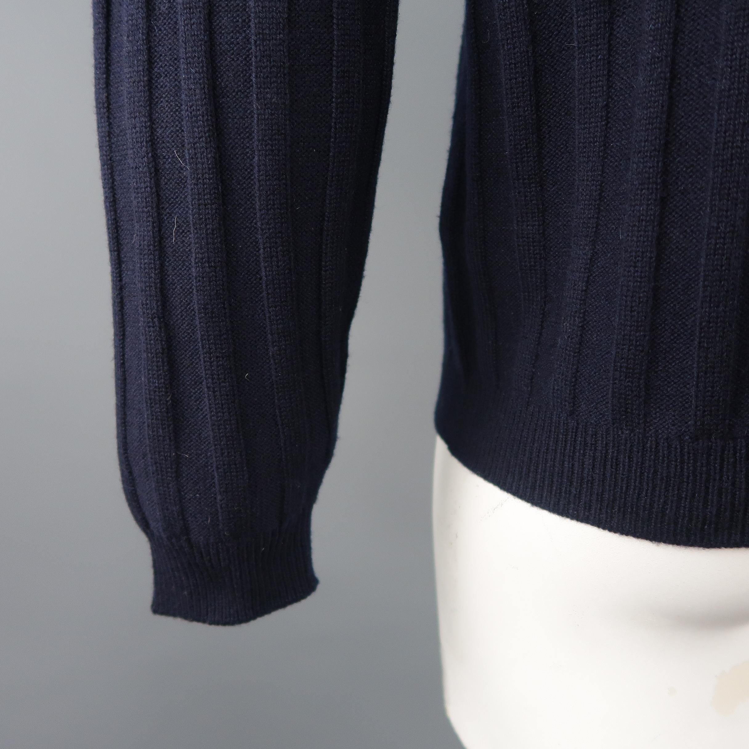 Men's BRUNELLO CUCINELLI Size 44 Navy Knitted Cashmere Zip Up Cardigan Sweater