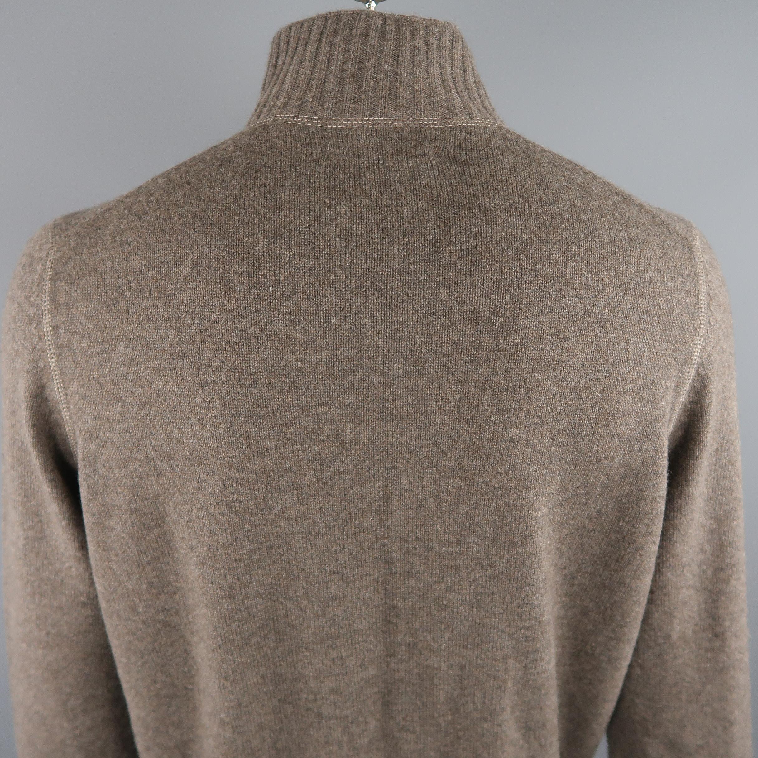 Men's BRUNELLO CUCINELLI Size 44 Taupe Knitted Cashmere Buttoned High Collar Sweater