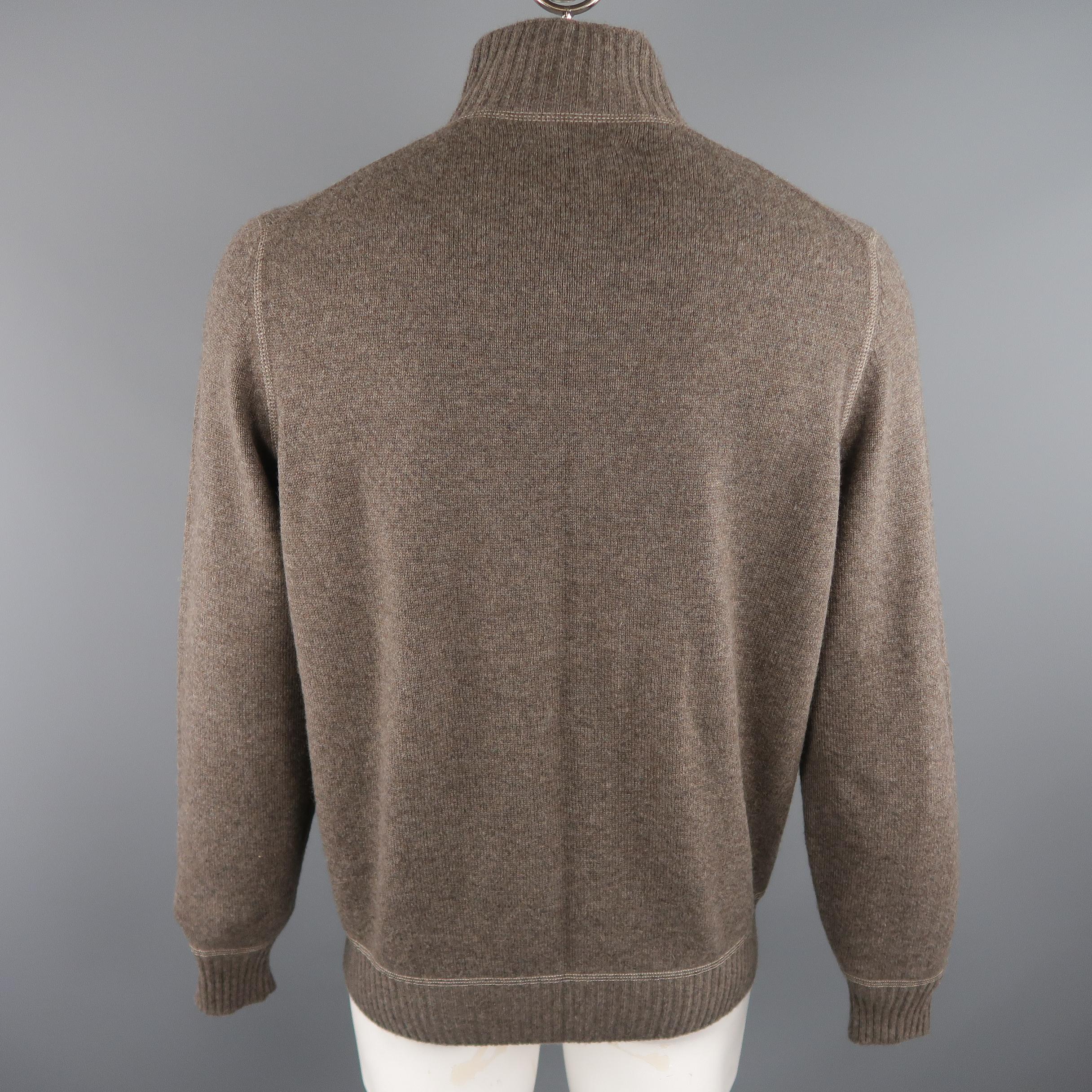 BRUNELLO CUCINELLI Size 44 Taupe Knitted Cashmere Buttoned High Collar Sweater In Excellent Condition In San Francisco, CA