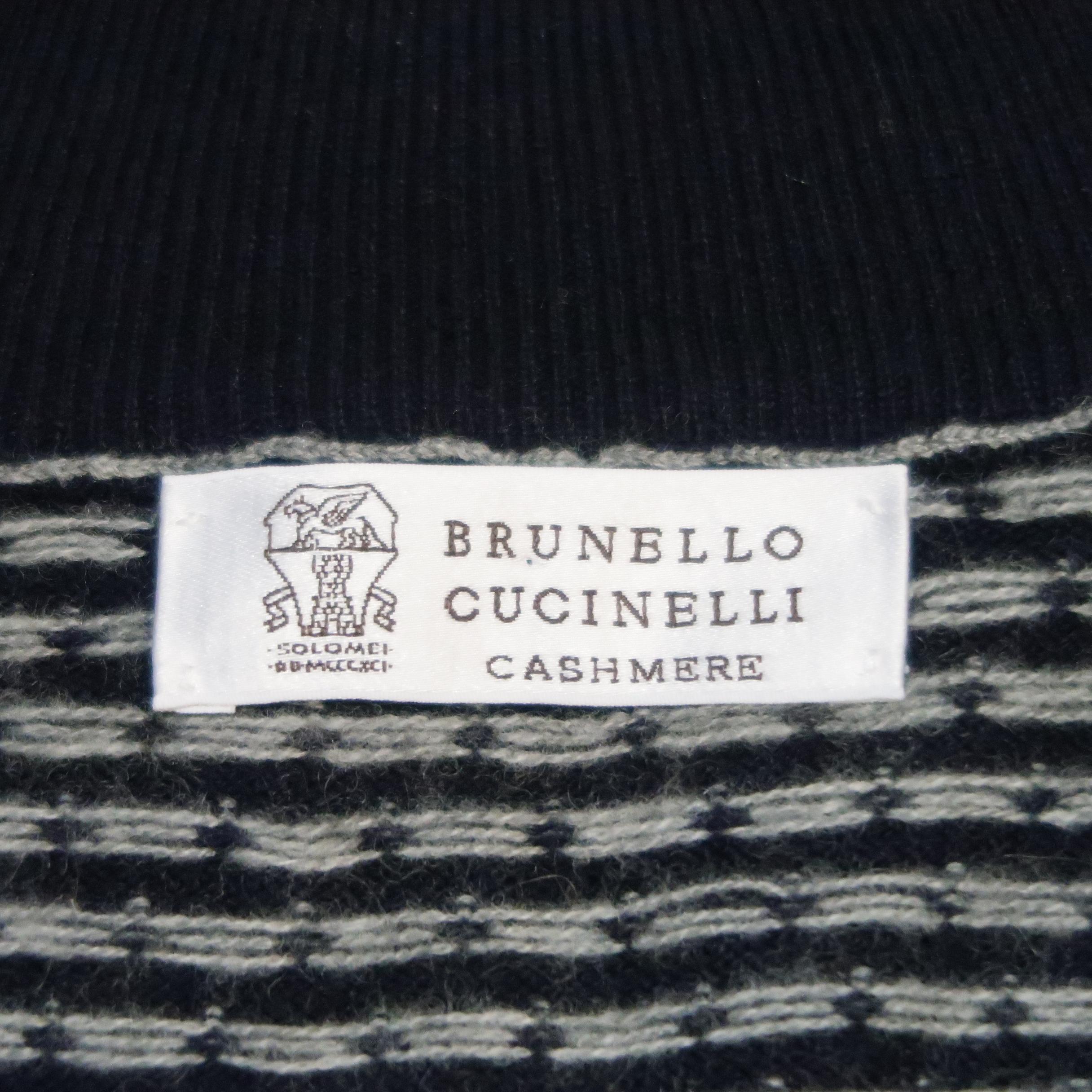 BRUNELLO CUCINELLI Size 46 Navy & Grey Knitted Cashmere Half Zip Sweater 5