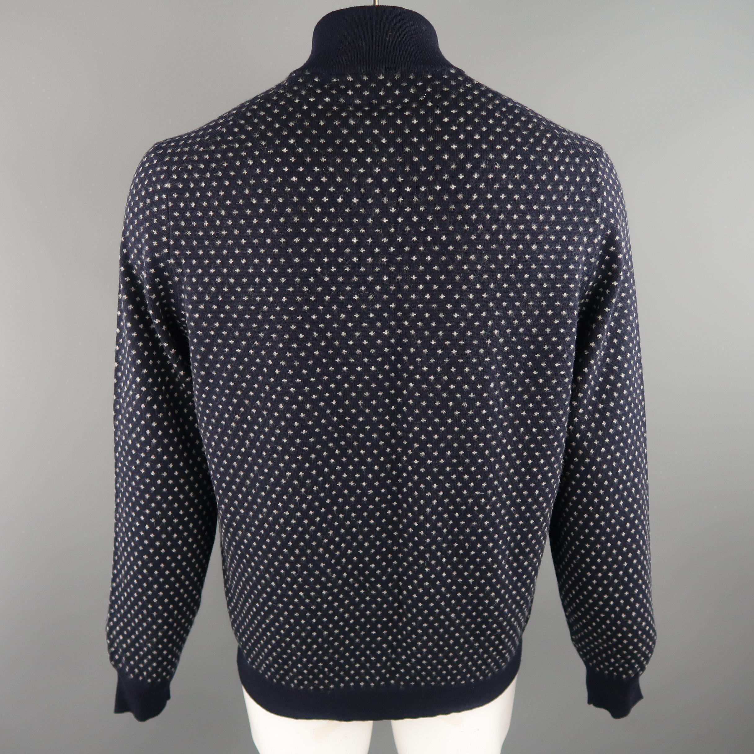 Men's BRUNELLO CUCINELLI Size 46 Navy & Grey Knitted Cashmere Half Zip Sweater