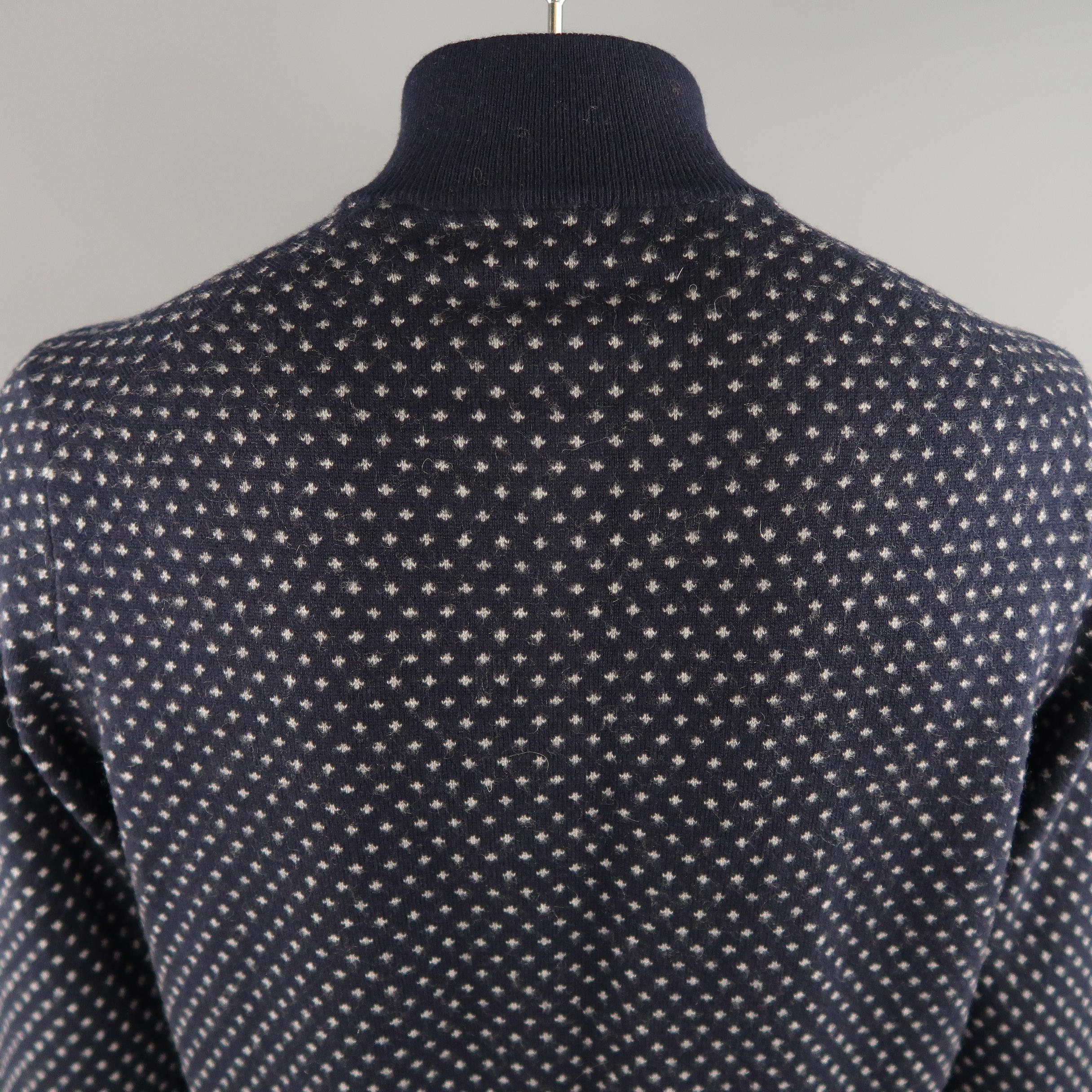 BRUNELLO CUCINELLI Size 46 Navy & Grey Knitted Cashmere Half Zip Sweater 1