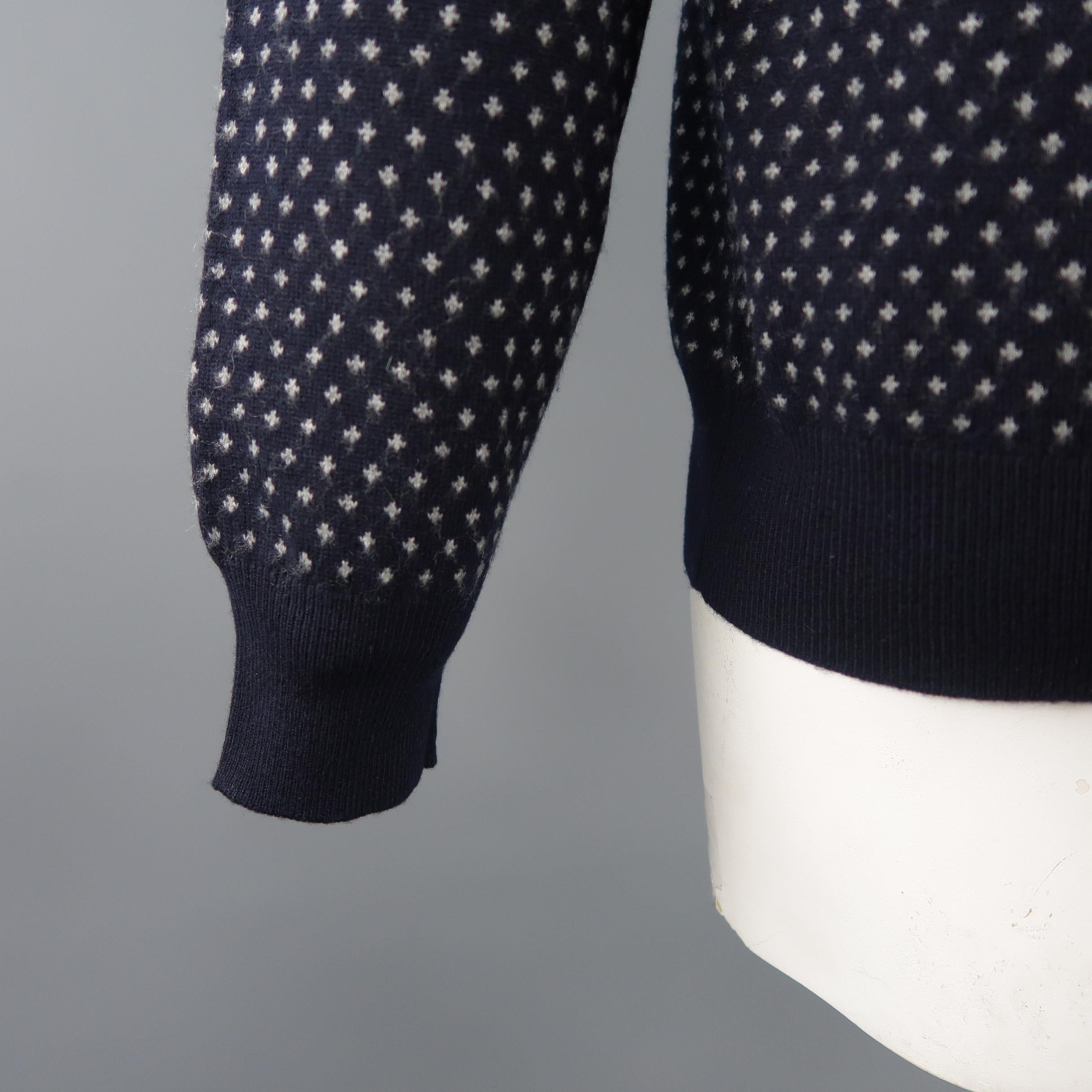 BRUNELLO CUCINELLI Size 46 Navy & Grey Knitted Cashmere Half Zip Sweater 2