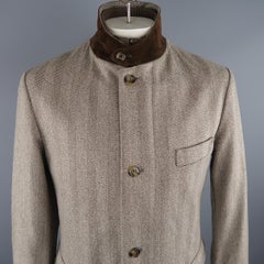LORO PIANA L Brown Herringbone Wool Jacket