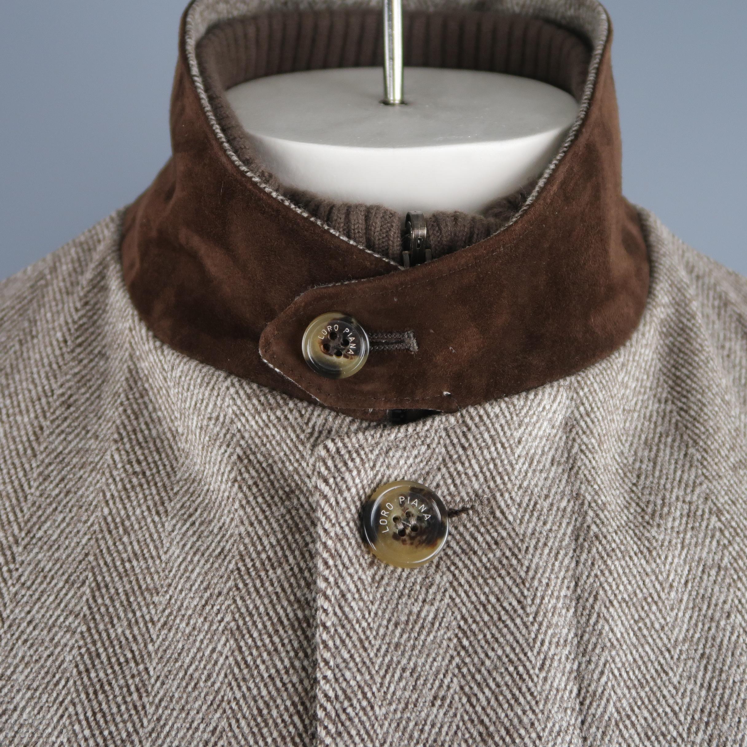 Gray LORO PIANA L Brown Herringbone Wool Jacket