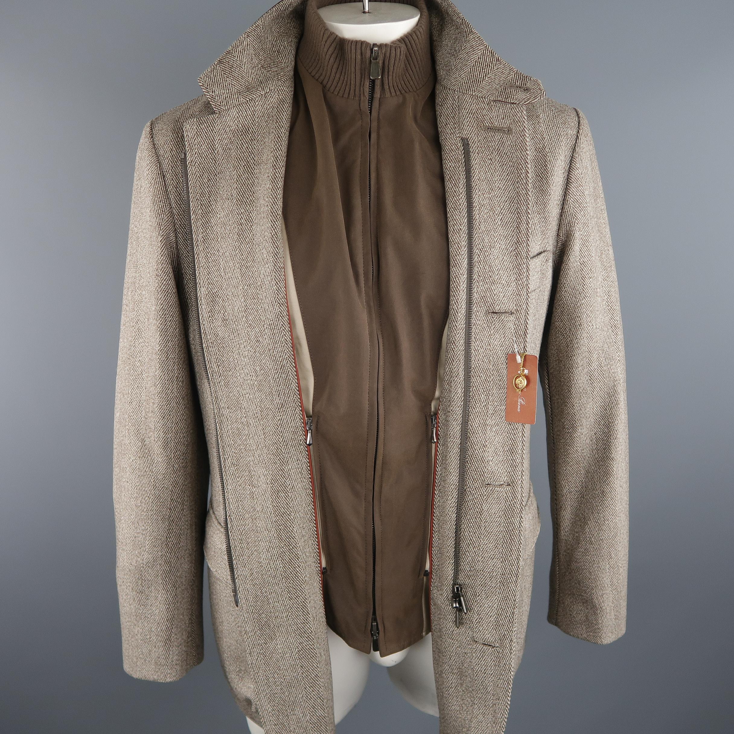 LORO PIANA L Brown Herringbone Wool Jacket 4