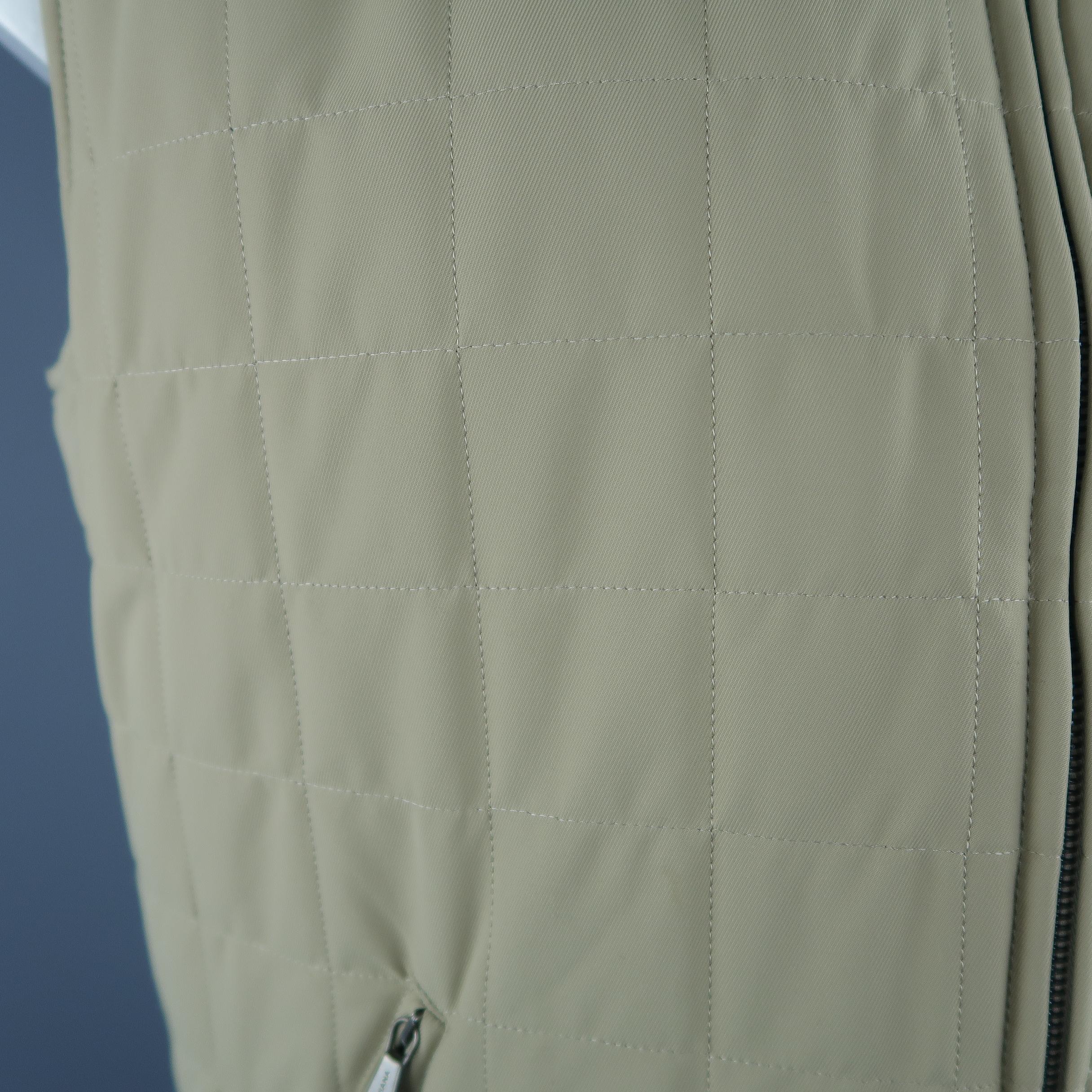 LORO PIANA XL Khaki Quilted Nylon Zip Up Vest In Excellent Condition In San Francisco, CA