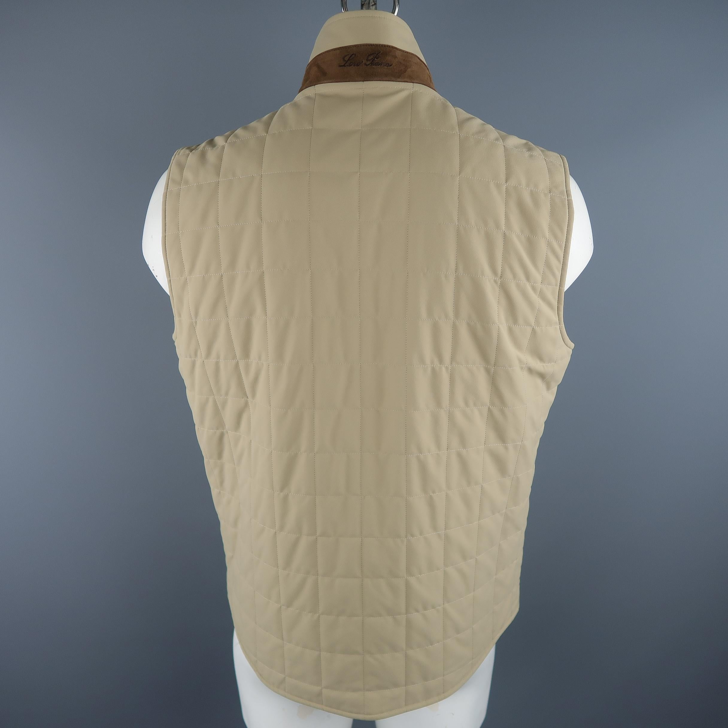 Men's LORO PIANA XL Khaki Quilted Nylon Zip Up Vest