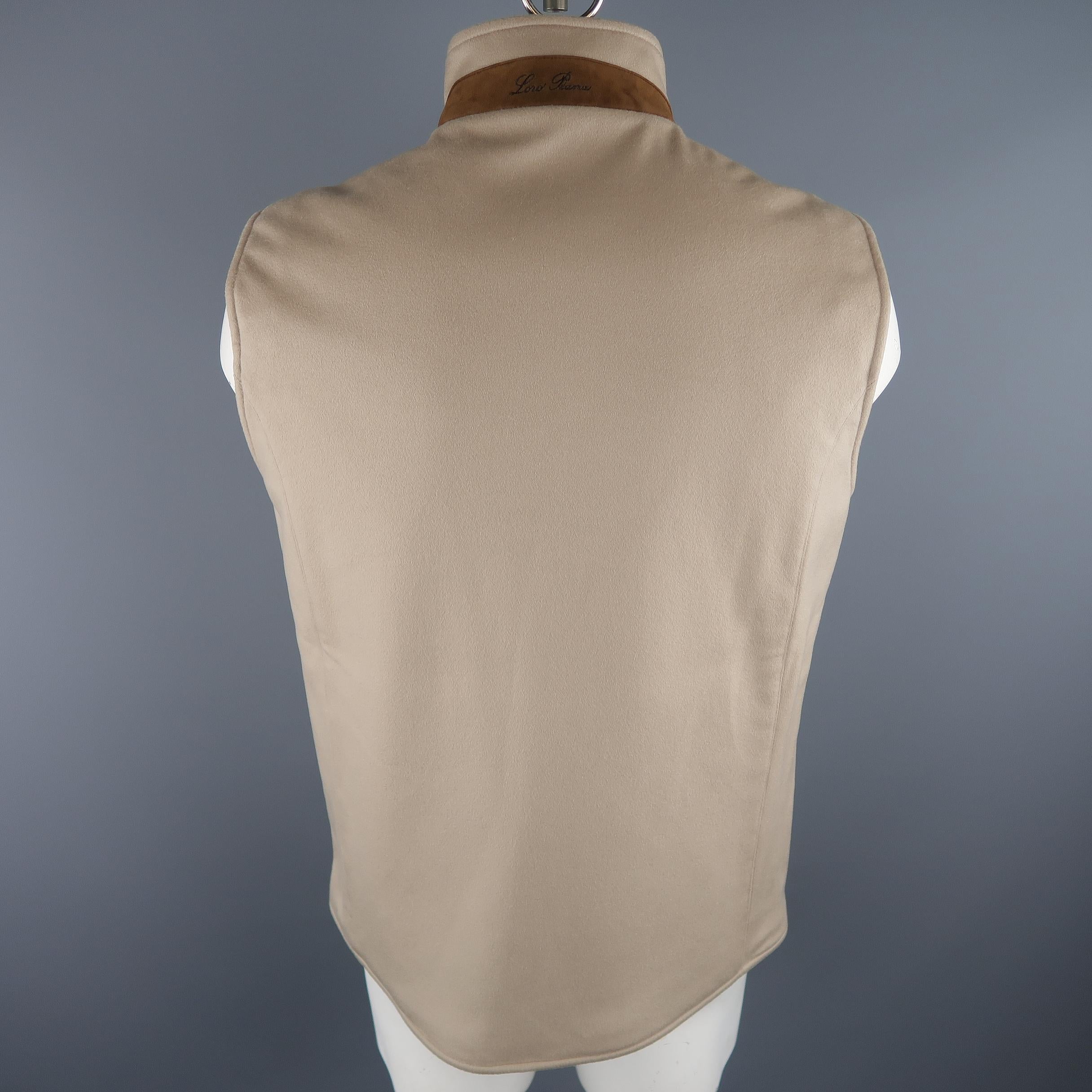 Brown LORO PIANA XL Oatmeal Solid Cashmere Jacket Vest