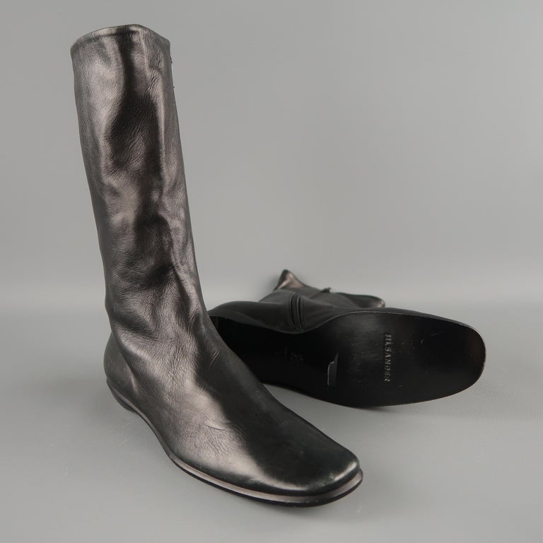 JIL SANDER Size 6 Black Leather Flat Calf High Boots at 1stDibs | flat ...