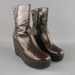 ROBERT CLERGERIE Size 10 Brown Leather Crepe Platform Wedge Ankle Boots