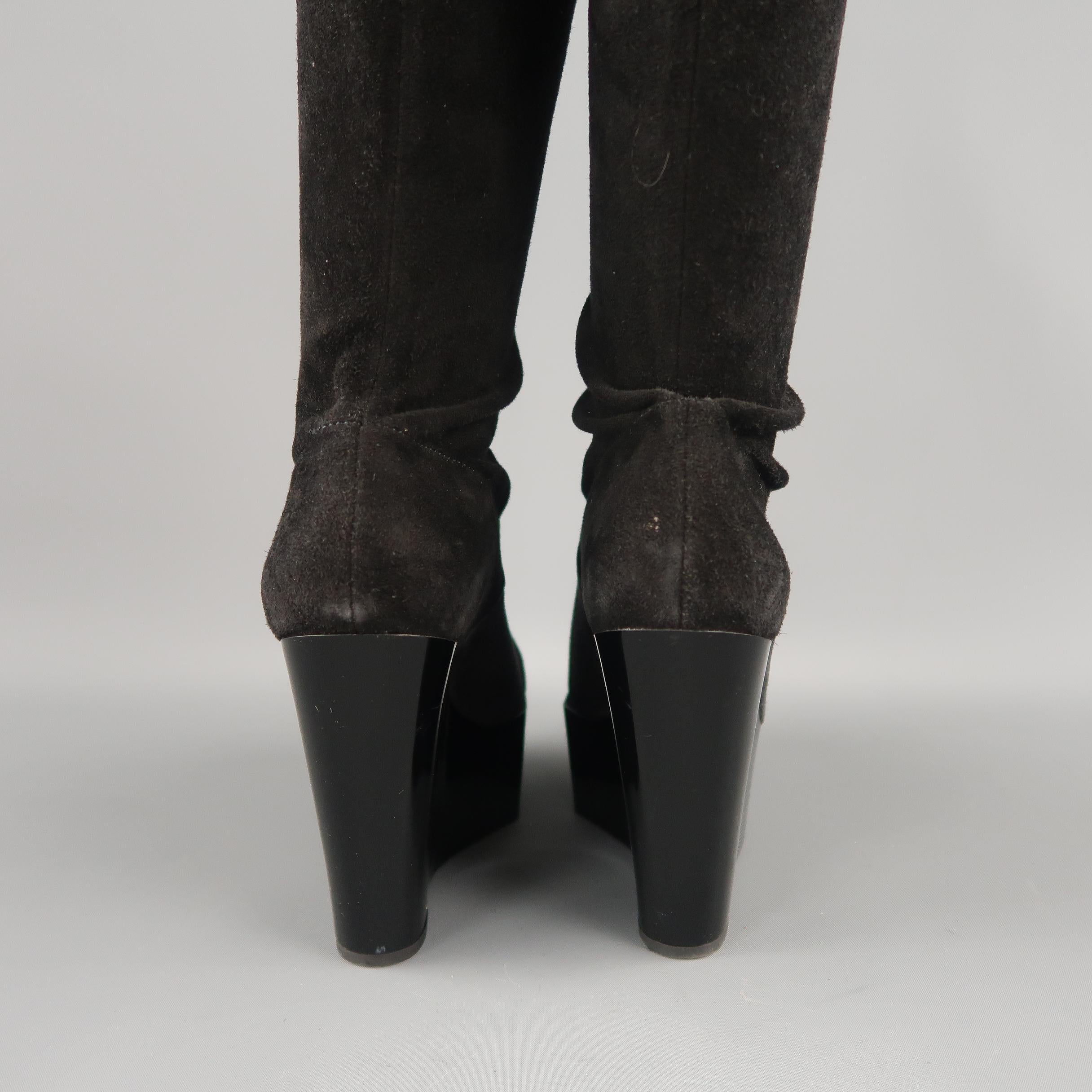 ROBERT CLERGERIE Size 5 Black Suede Lacquared Platform Wedge Thigh High Boots 2