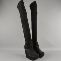 ROBERT CLERGERIE Size 5 Black Suede Lacquared Platform Wedge Thigh High Boots