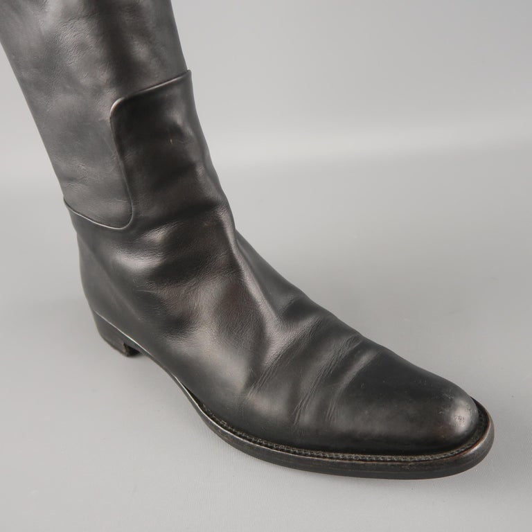 JIL SANDER Size 9.5 Black Leather Pointed Toe Knee High Riding Boots at ...