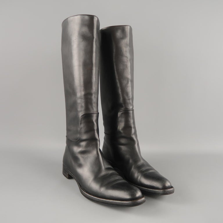 JIL SANDER Size 9.5 Black Leather Pointed Toe Knee High Riding Boots at ...