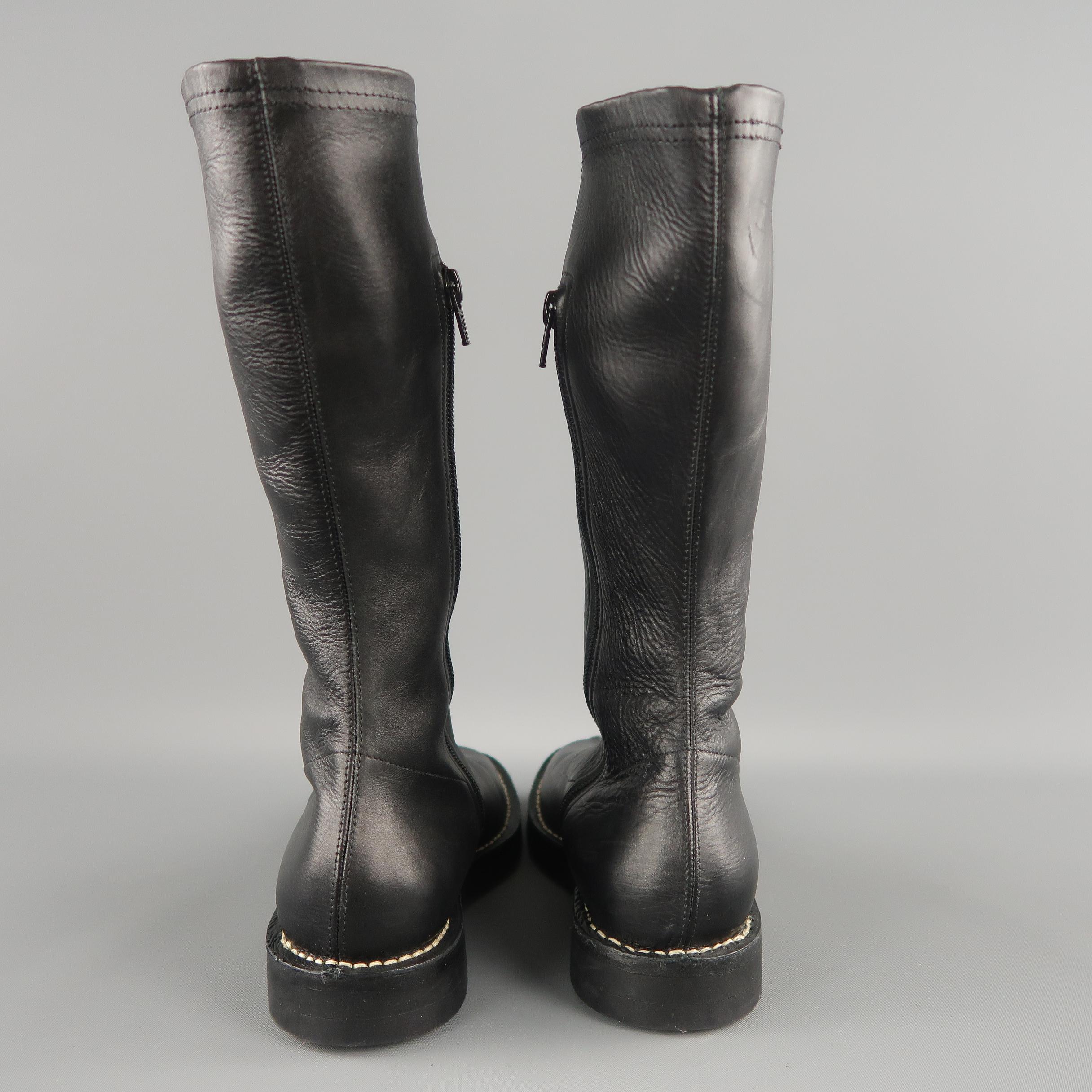 ANN DEMEULEMEESTER Size 6.5 Black Leather Conrast Stitch Calf Boots 3